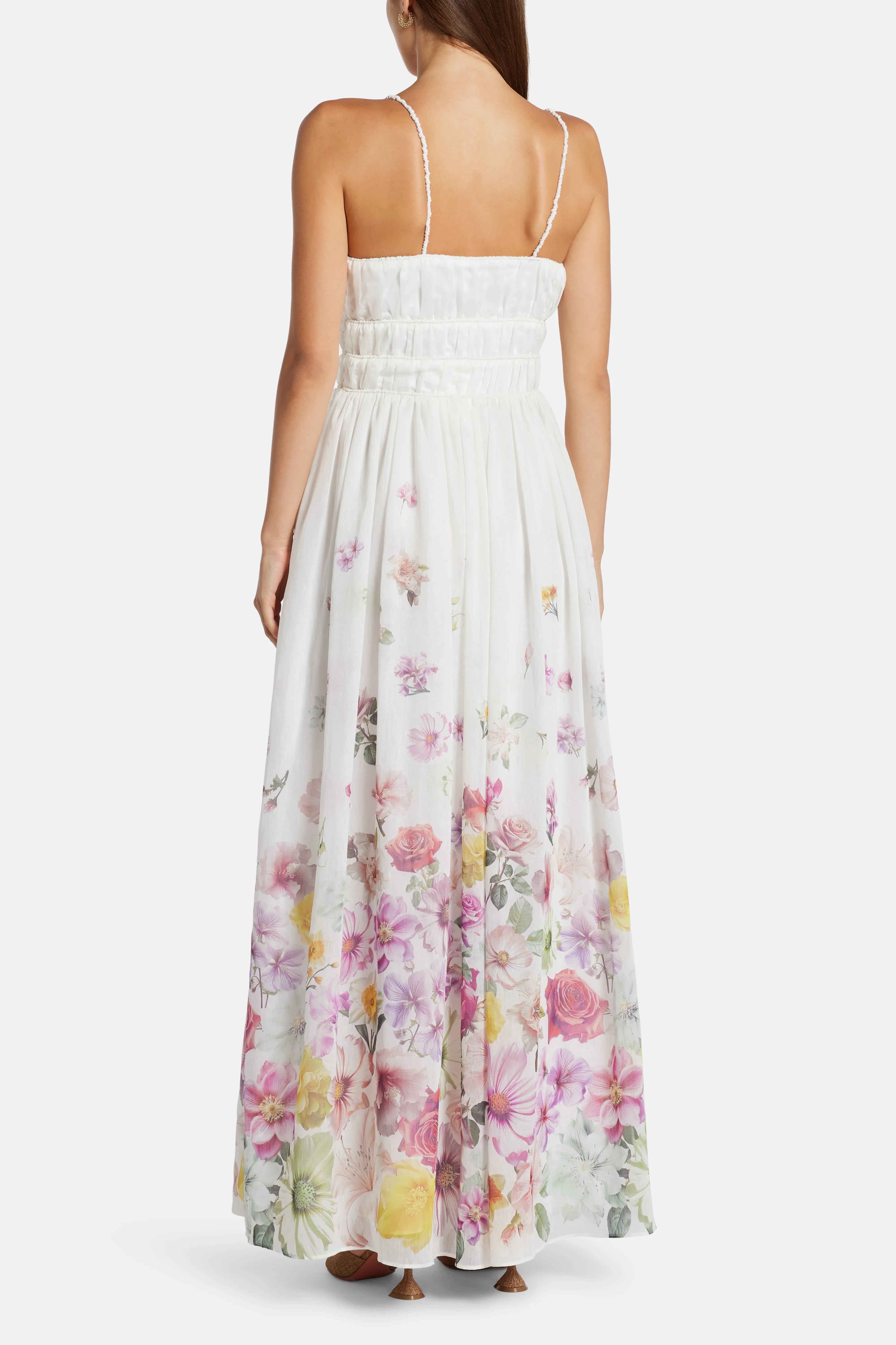 Fleur Patterned Linen Maxi Dress in White