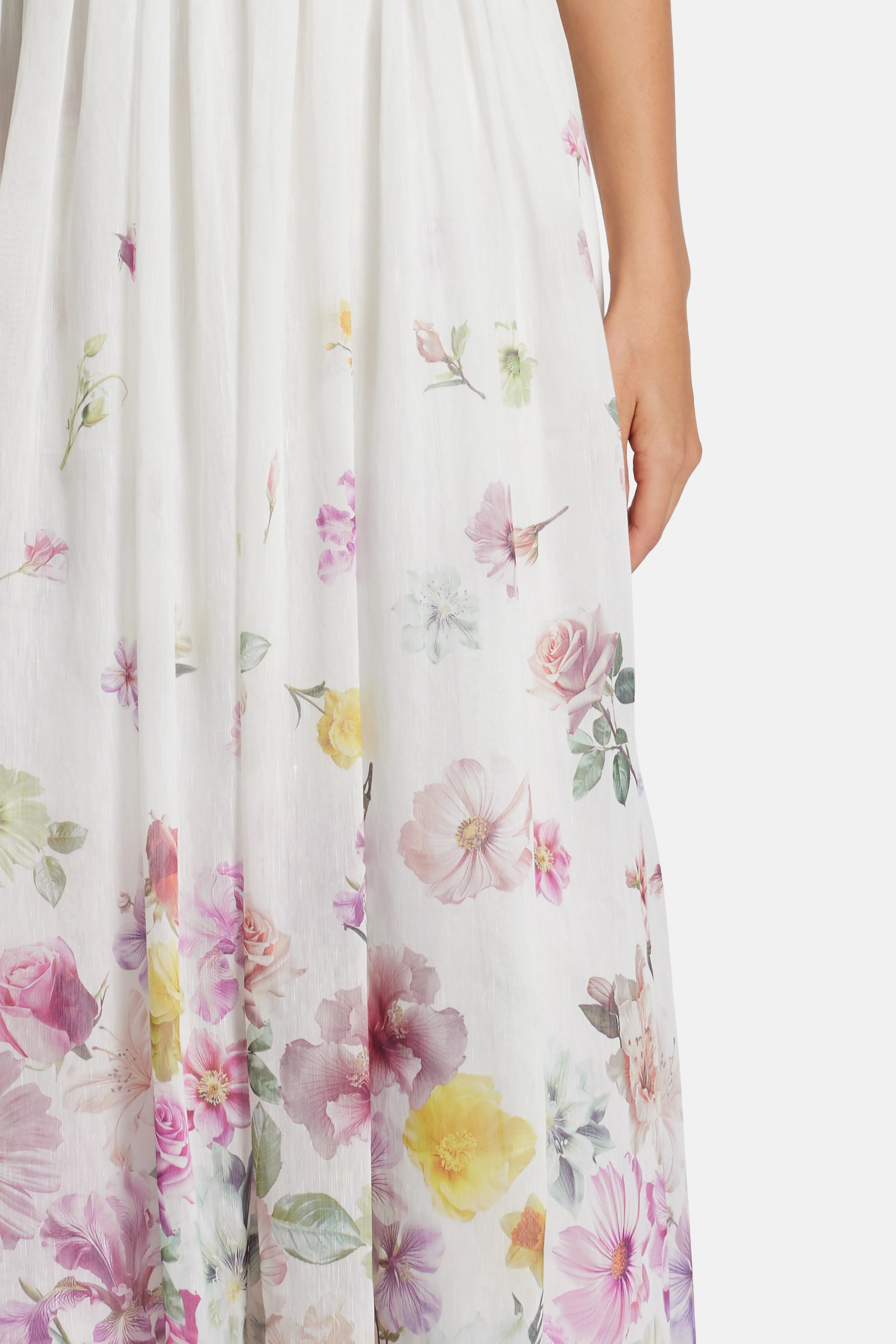 Fleur Patterned Linen Maxi Dress in White
