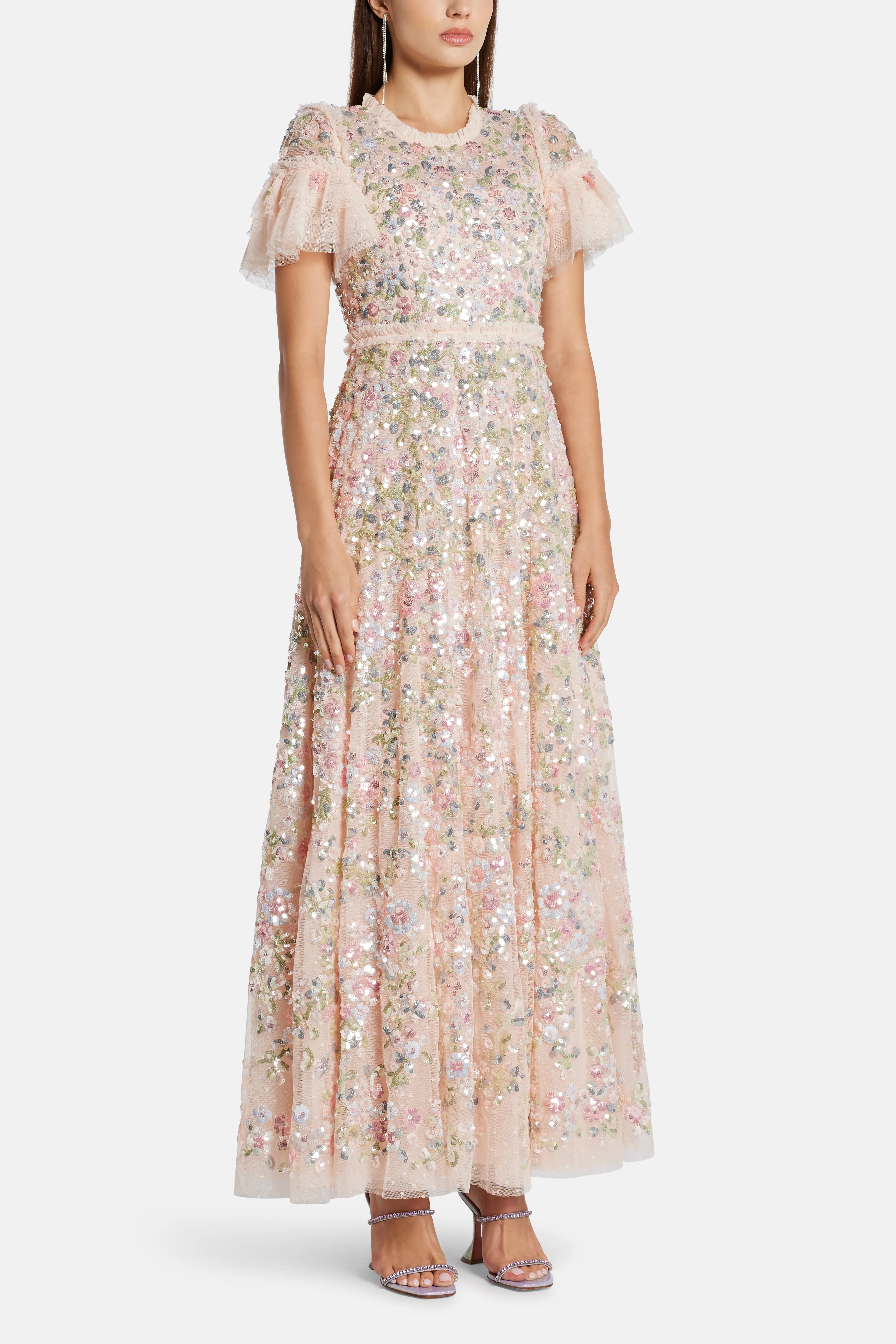 Dream Garland Gloss Floral Sequin Maxi Dress in Pink