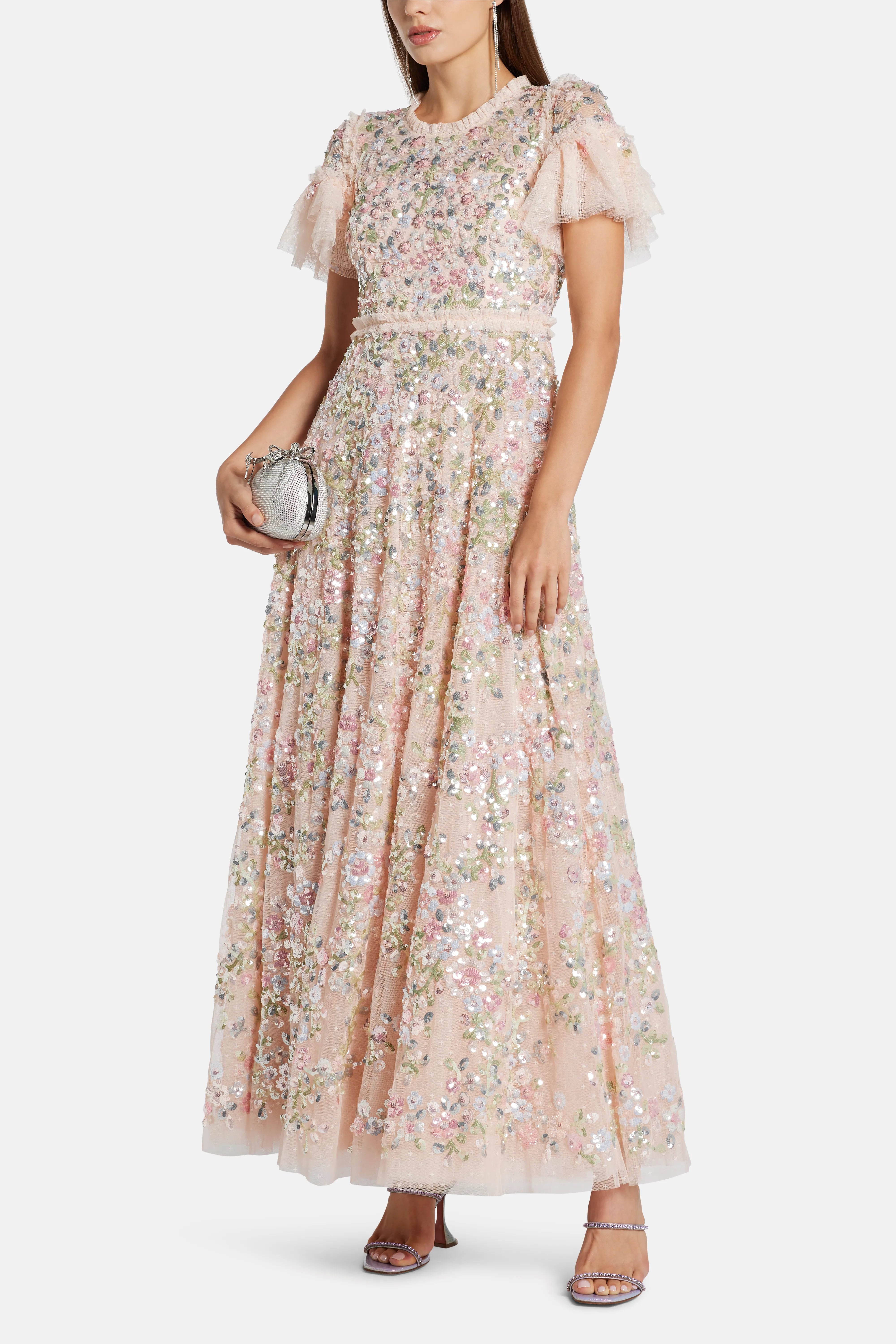Dream Garland Gloss Floral Sequin Maxi Dress in Pink