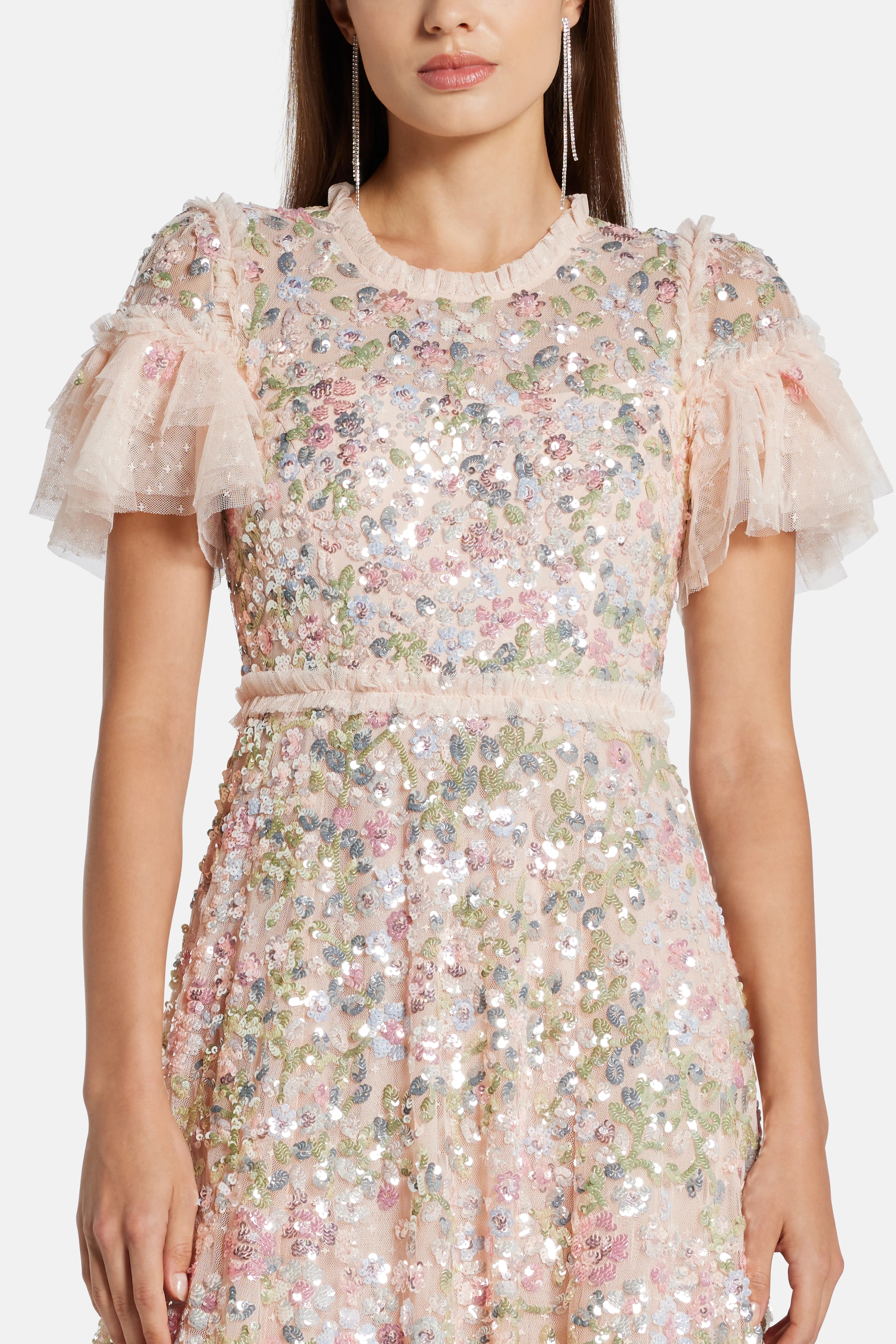 Dream Garland Gloss Floral Sequin Maxi Dress in Pink