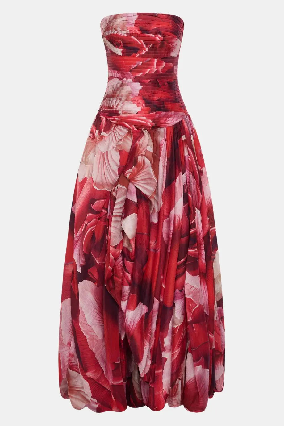 Flora Printed Strapless Maxi Dress in Red
