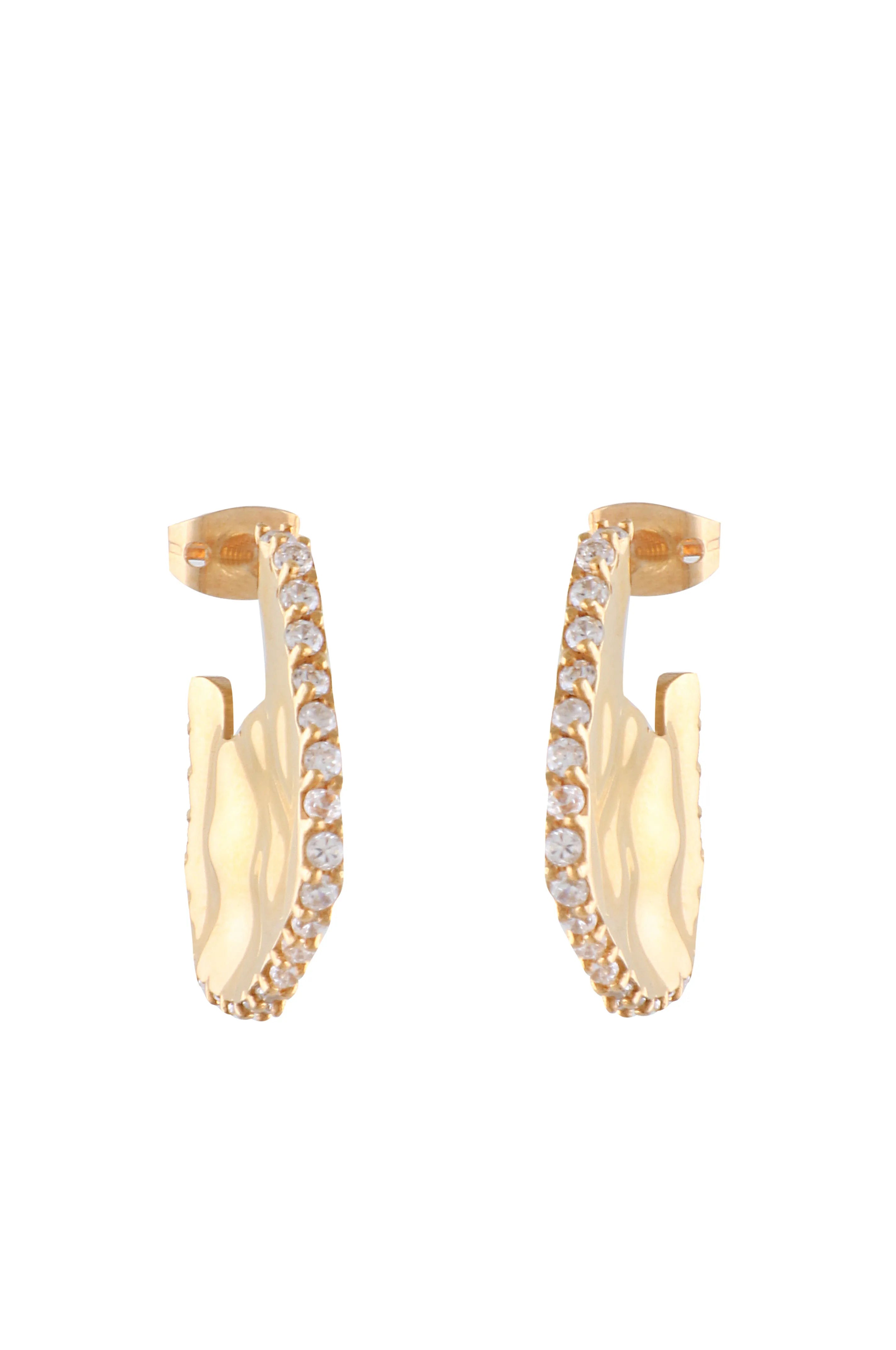 Mini Wave Hoop Earrings With Pave Stones in Gold