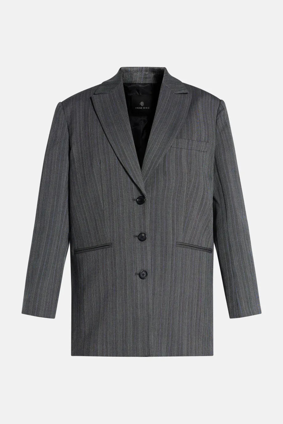 Declan Striped Wool Blazer in Black and Grey