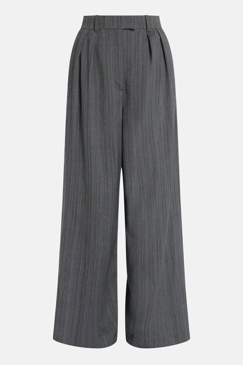 Lou Striped Wool Wide Legged Trousers in Grey