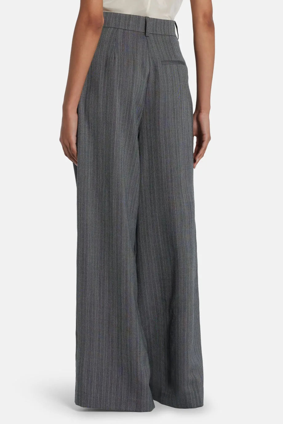Lou Striped Wool Wide Legged Trousers in Grey