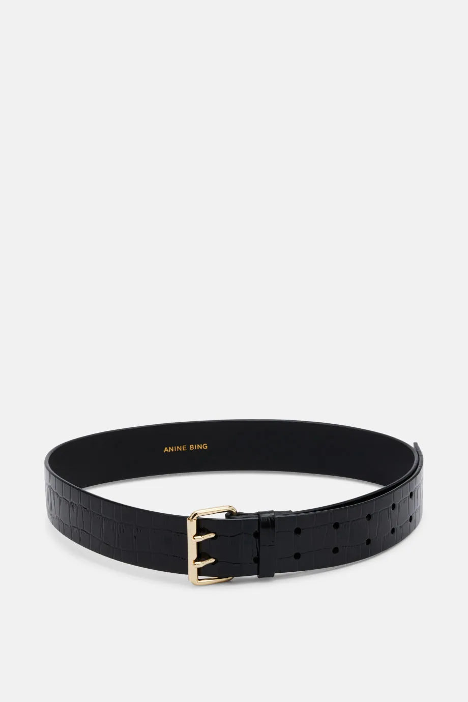 Mila Embossed Leather Belt in Black