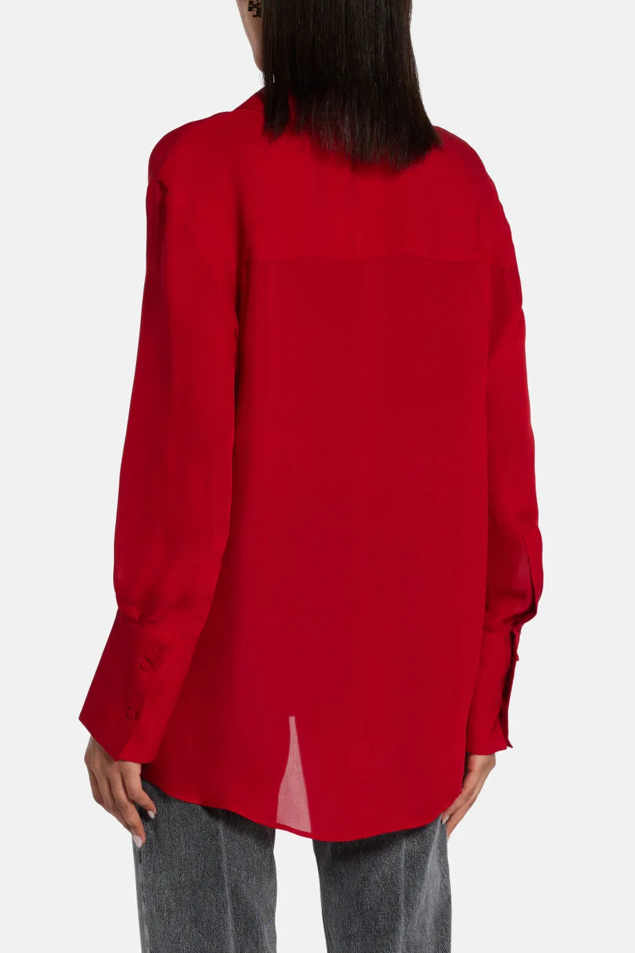 بلوزة حرير بريدجيت بأزرار باللون الحمراء