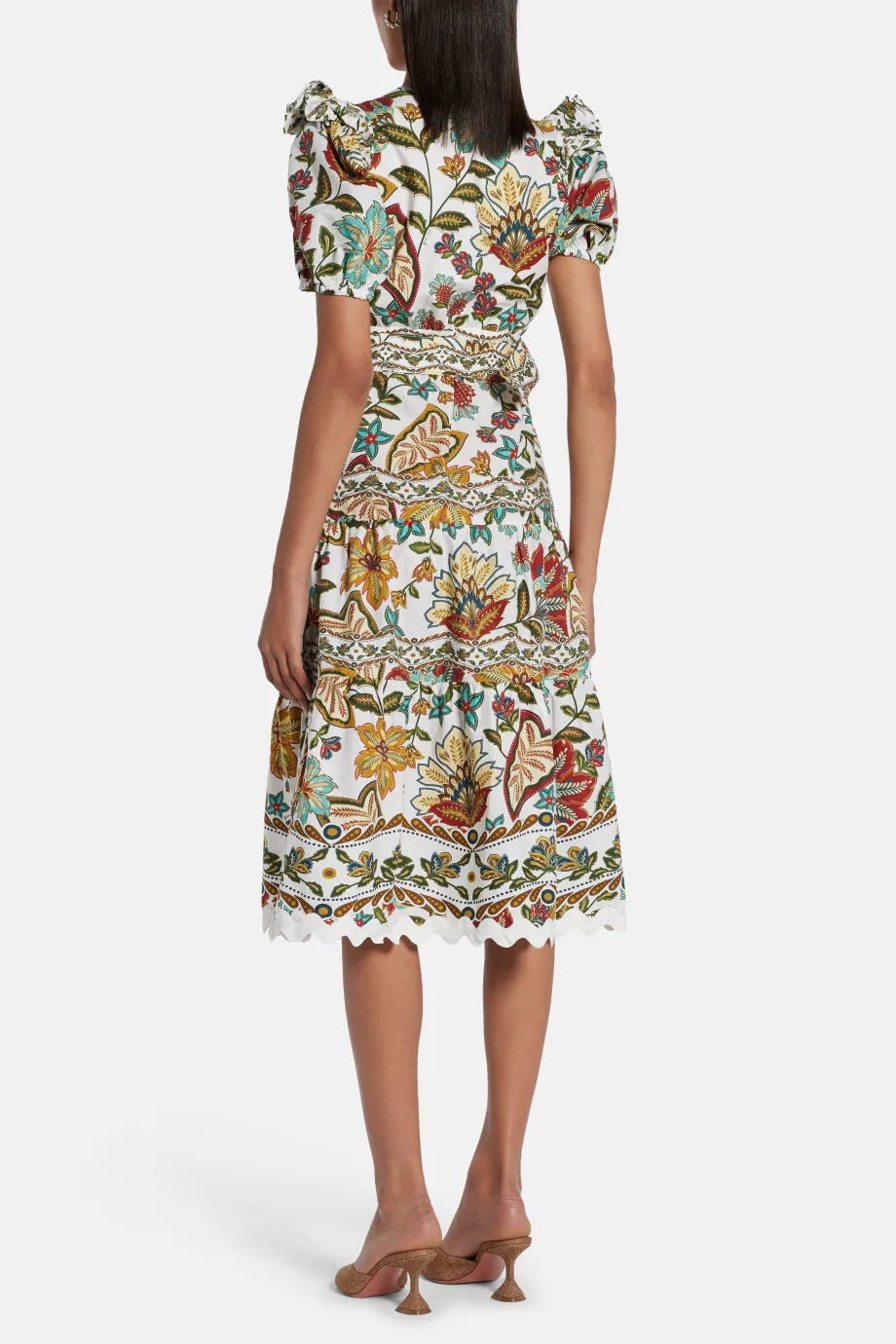 Botanicals Patterned Cotton Midi Dress in Green and White