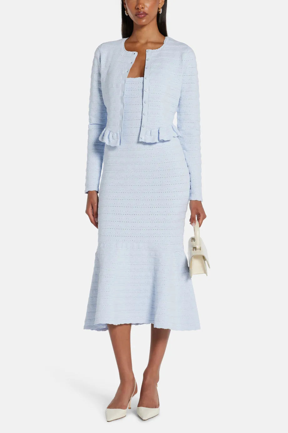 Rogan Knit Cropped Cardigan in Blue