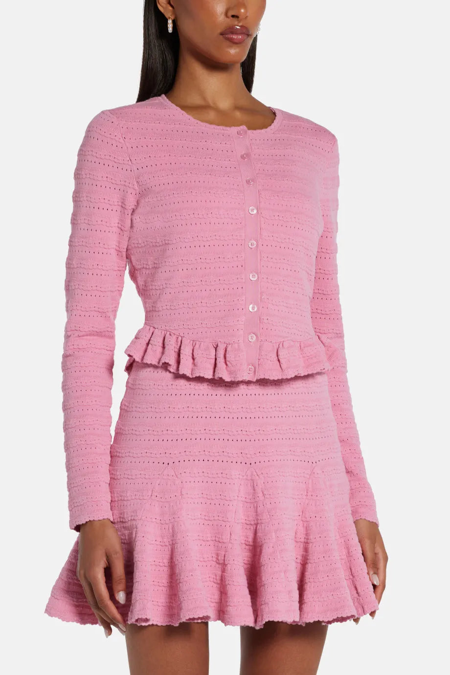 Rogan Knit Cropped Cardigan in Pink
