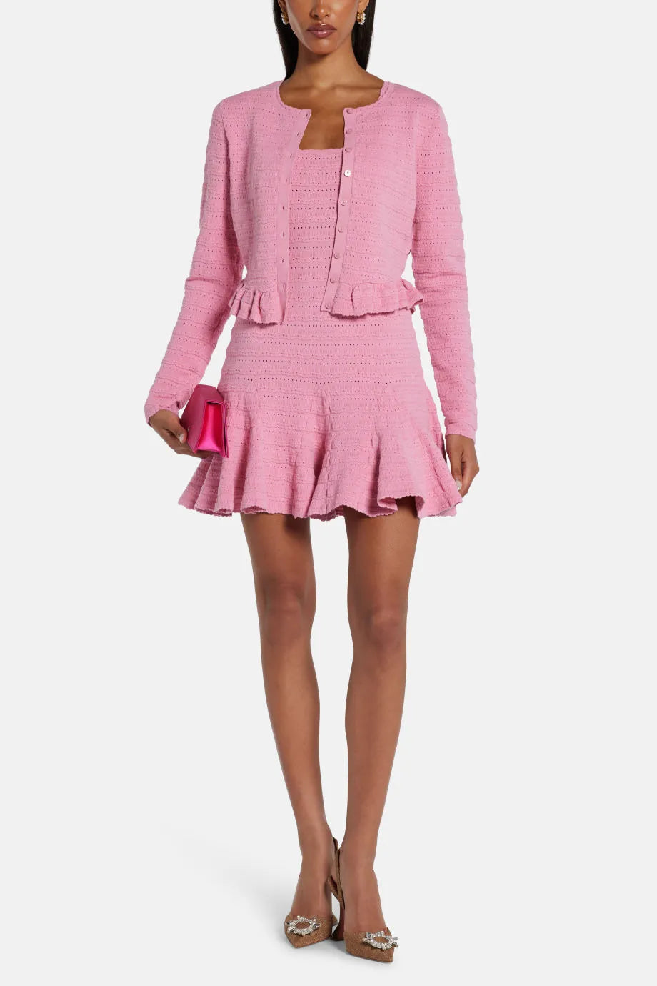 Rogan Knit Cropped Cardigan in Pink