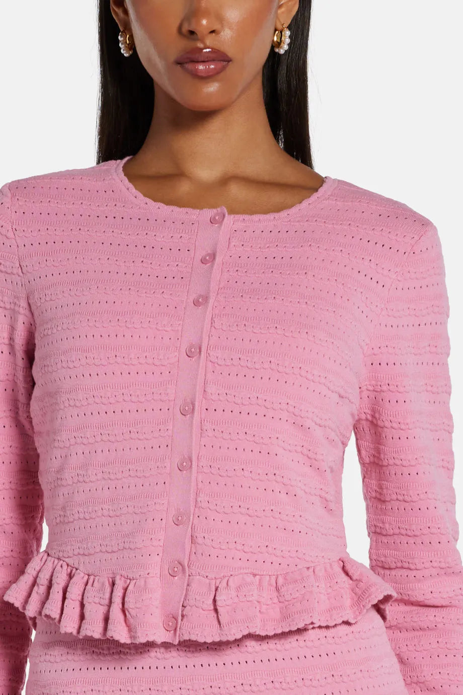 Rogan Knit Cropped Cardigan in Pink