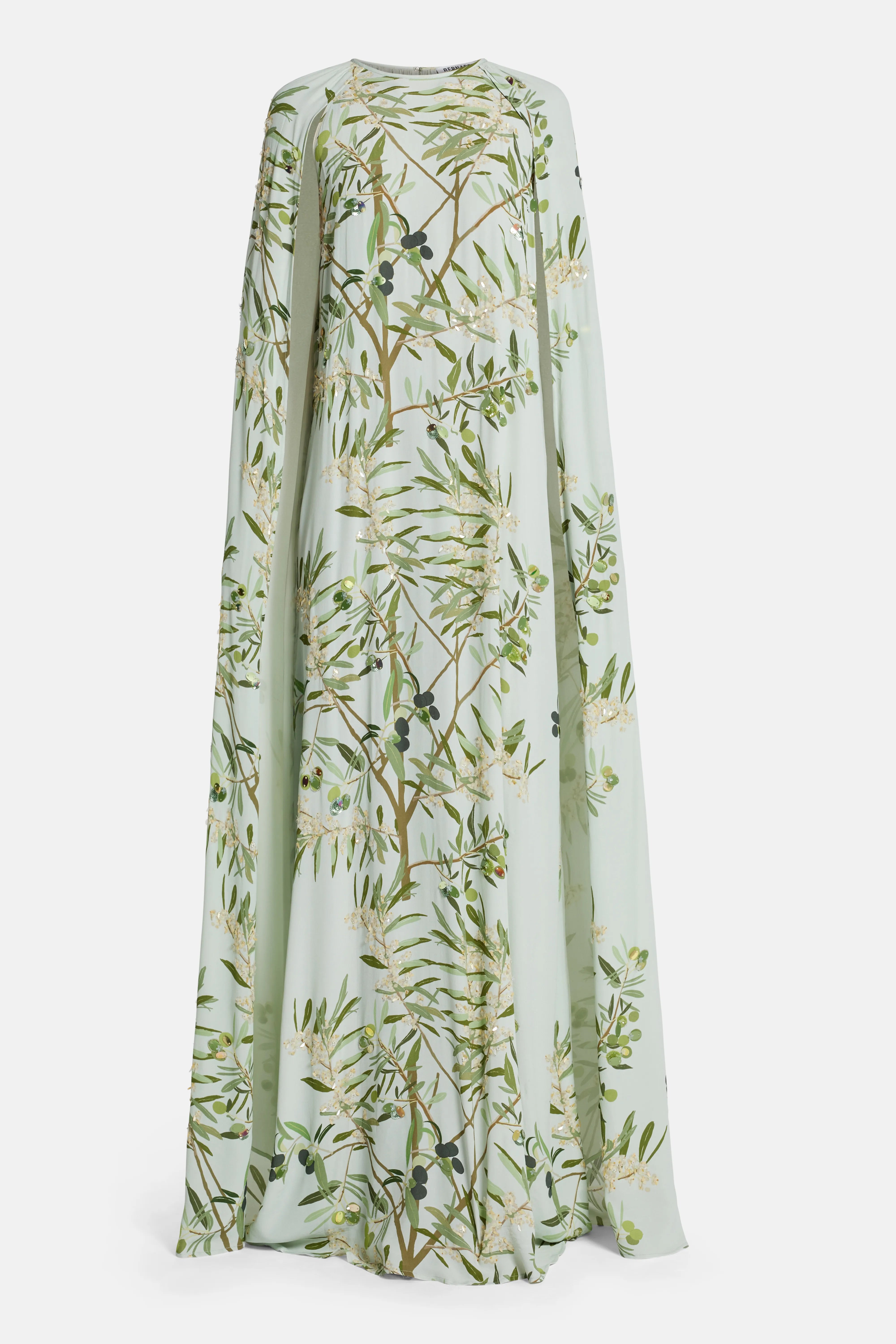 فستان ماكسي مينّي كيب مطرّز باللون الأخضر