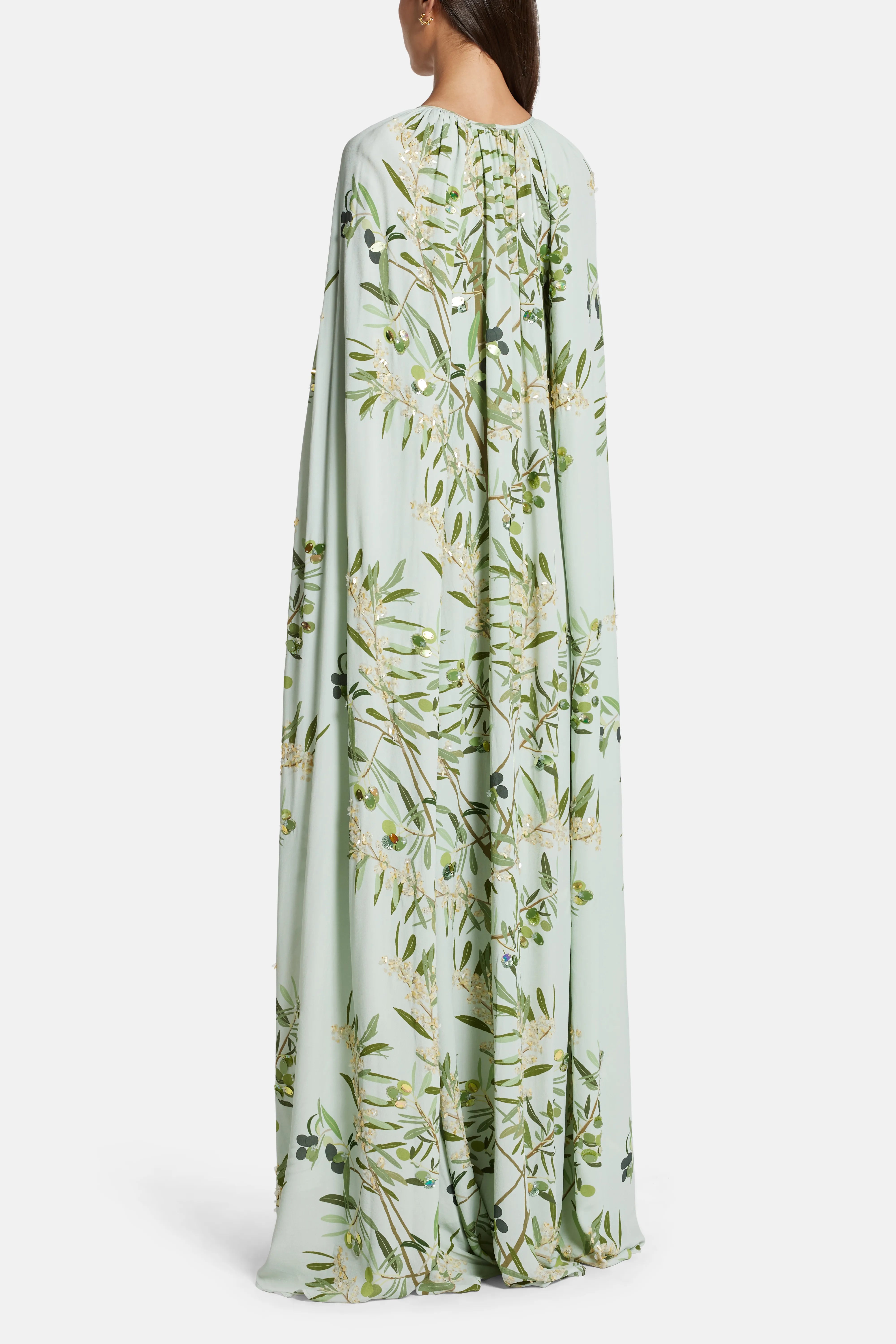 Minnie Cape Embroidered Maxi Dress in Green