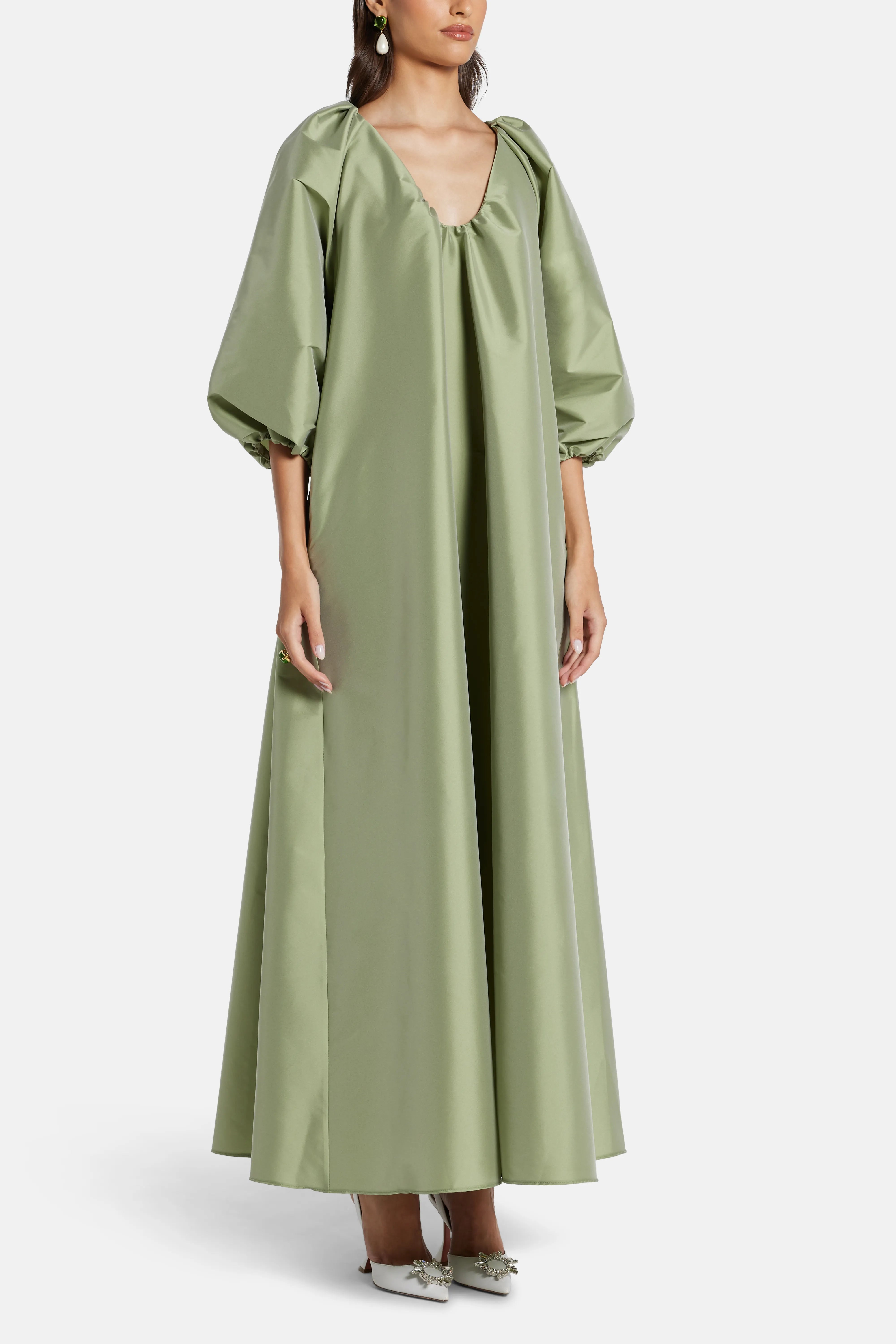 Georgio Puff Sleeves Maxi Dress in Green