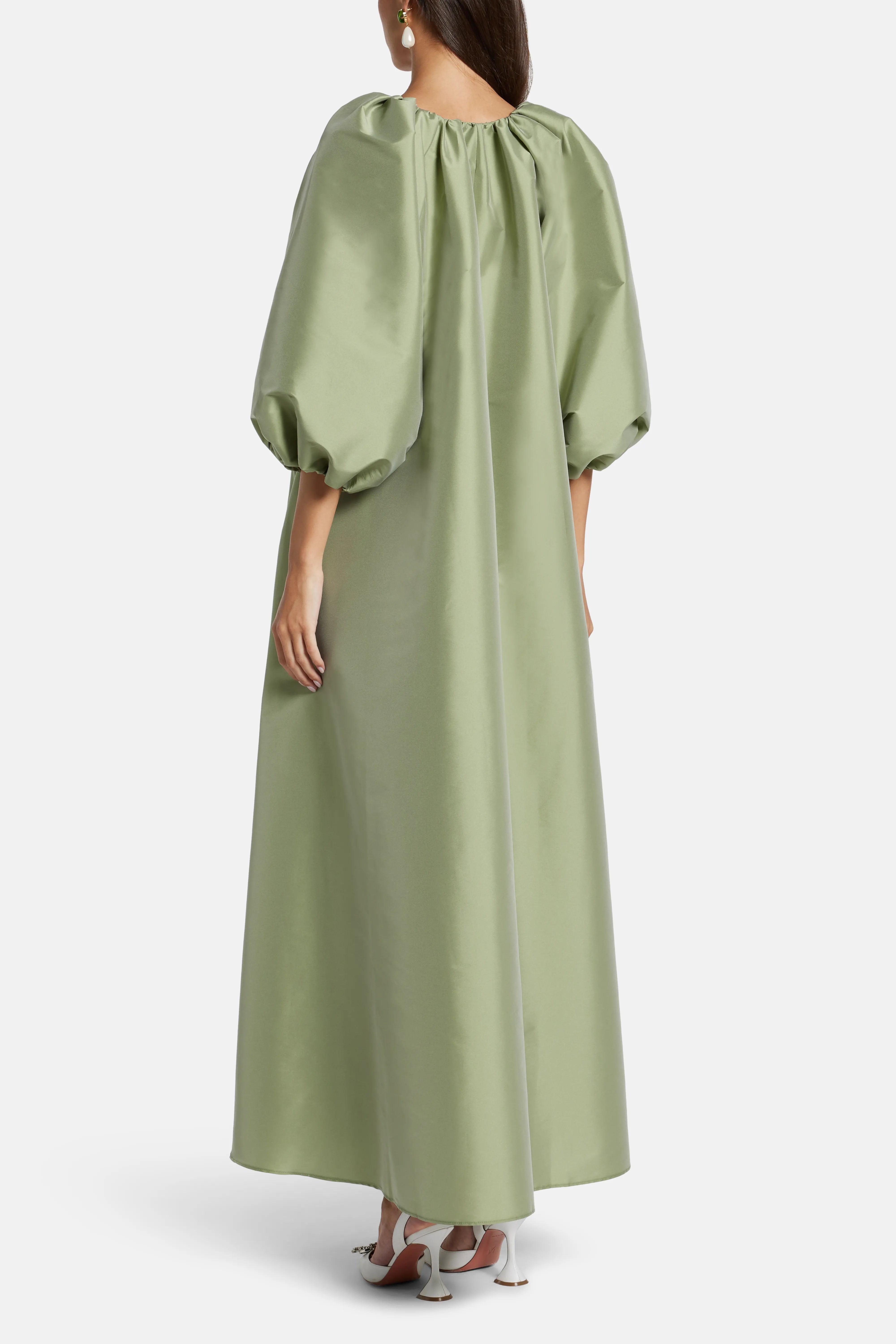 Georgio Puff Sleeves Maxi Dress in Green
