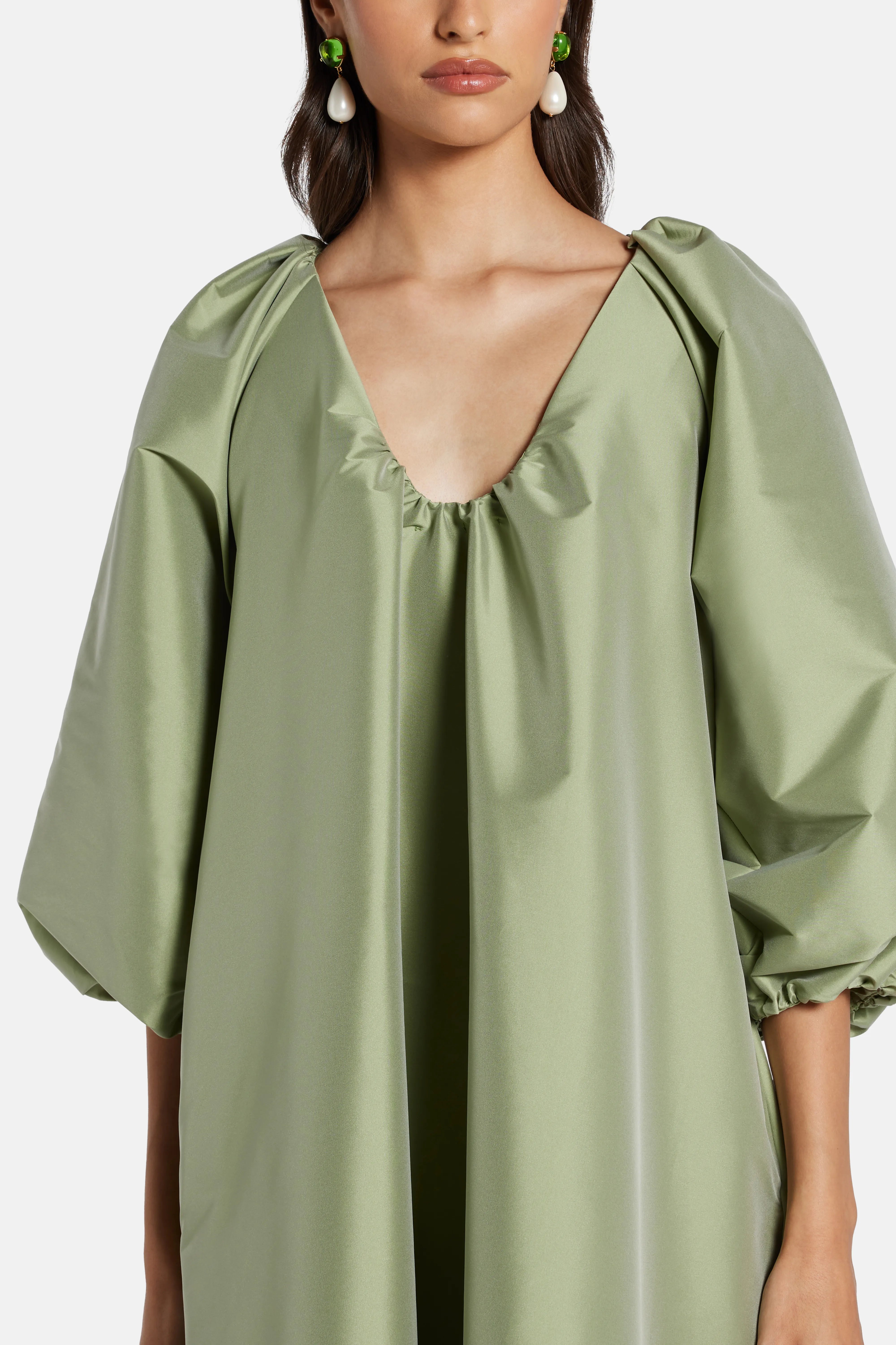 Georgio Puff Sleeves Maxi Dress in Green