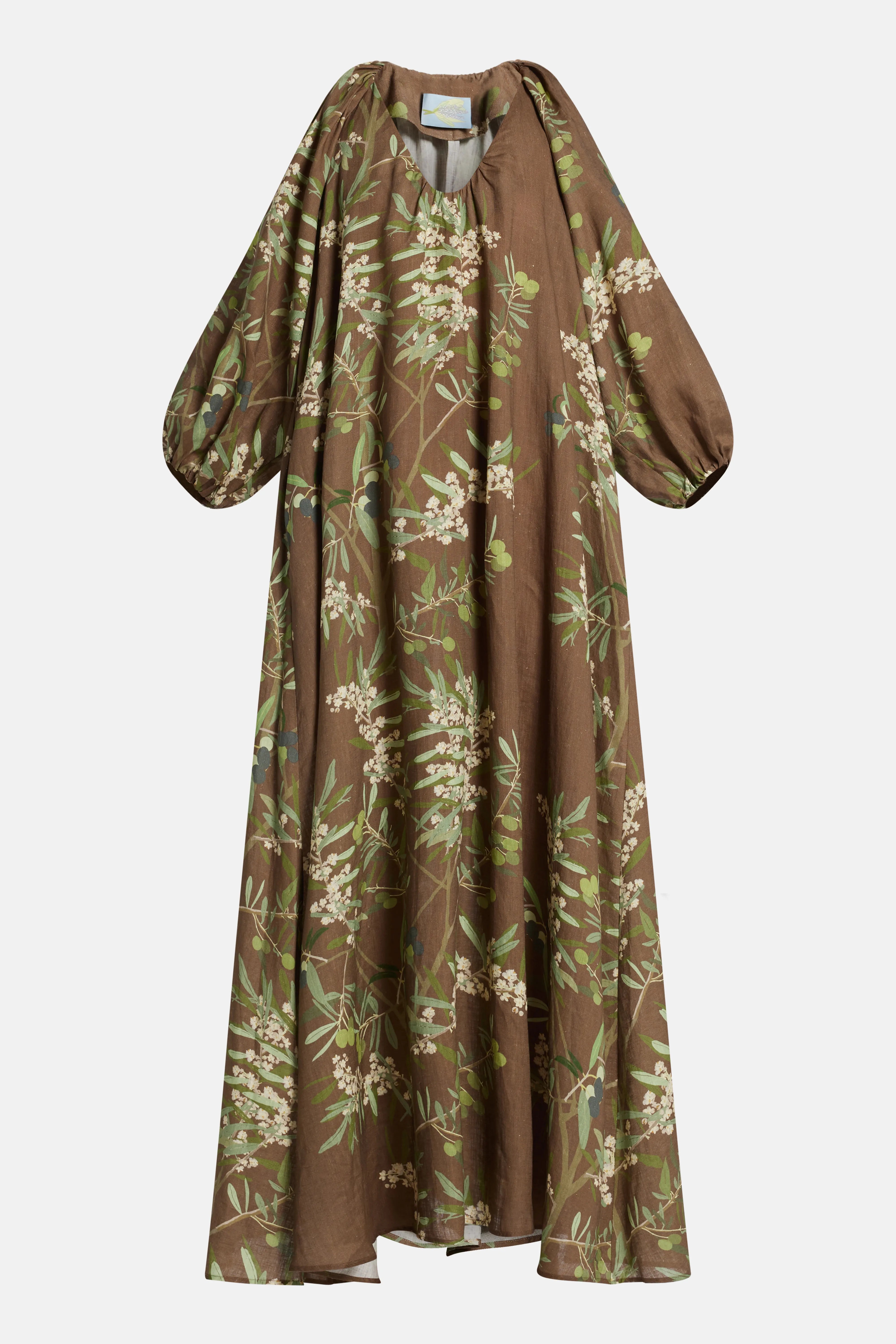 فستان جورجيو ماكسي بأكمام منتفخة باللون البني