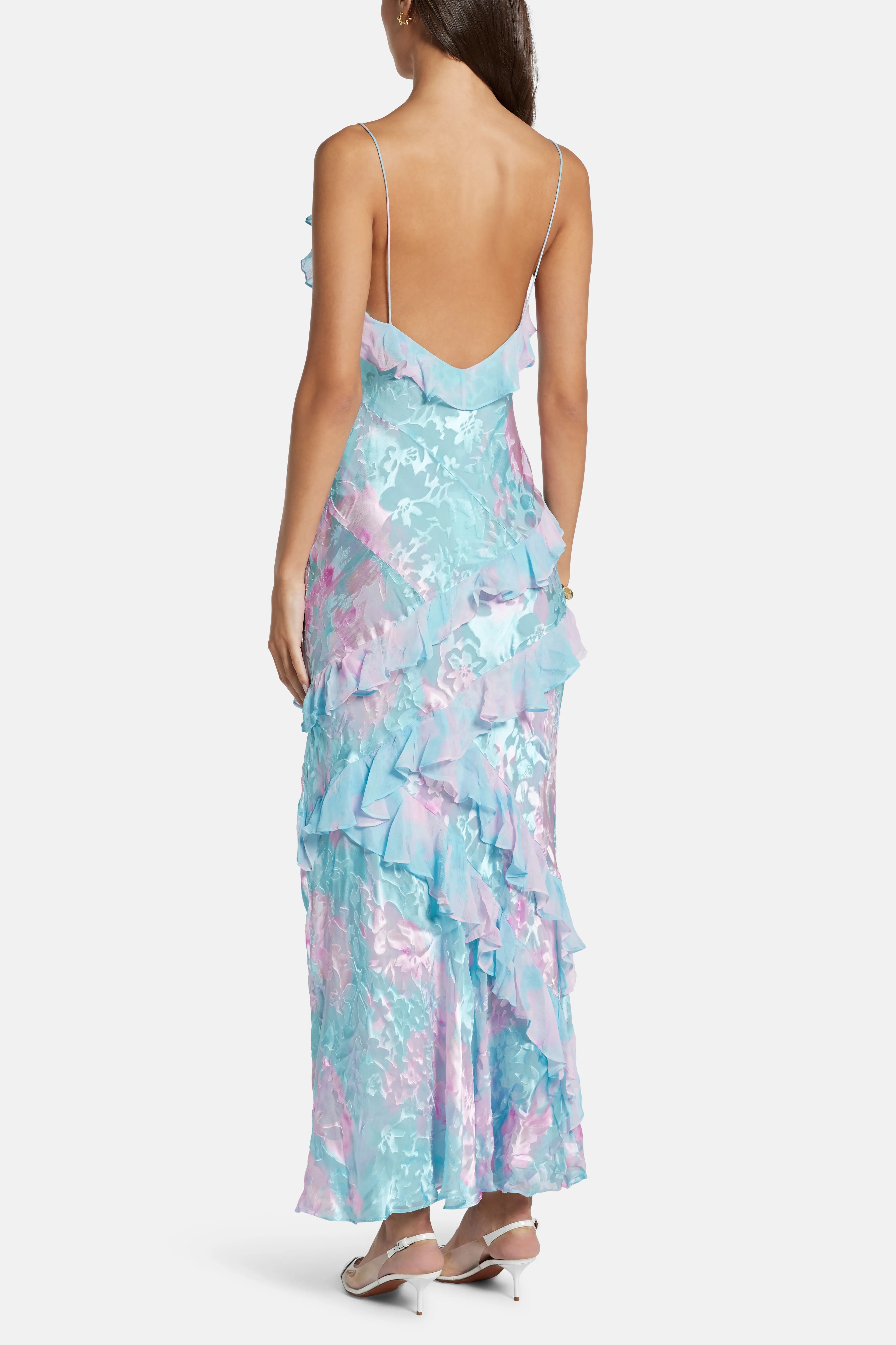 Rialto Floral Ruffle Sleeveless Maxi Dress in Blue