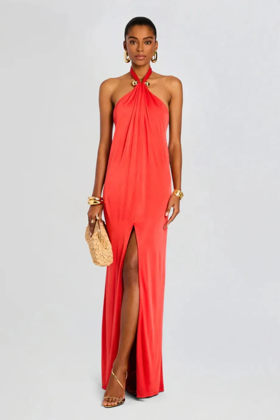 Becs Halter Neck Maxi Dress in Orange