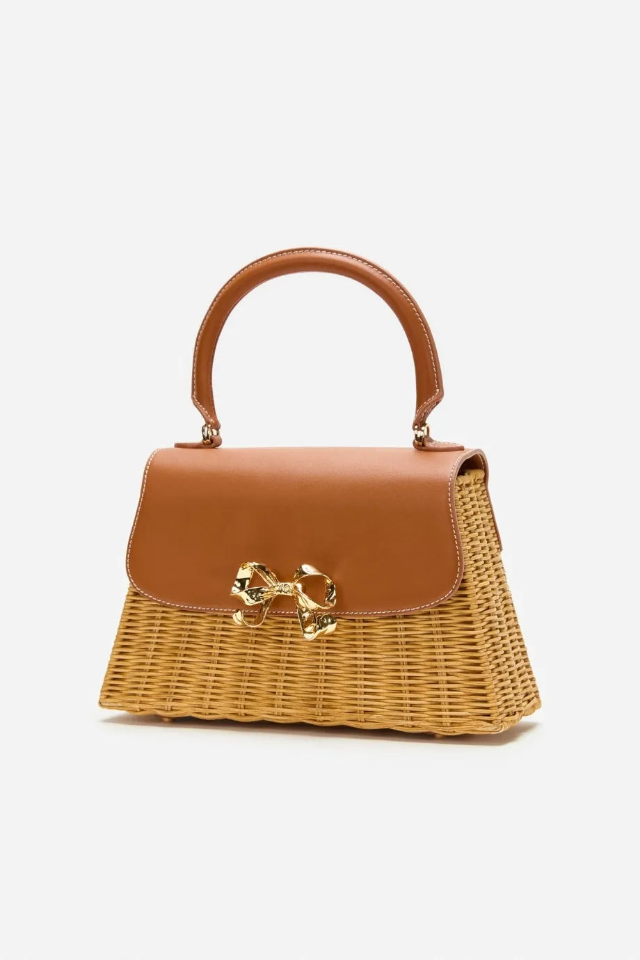 Rattan Bow Top Handle Mini Bag in Brown