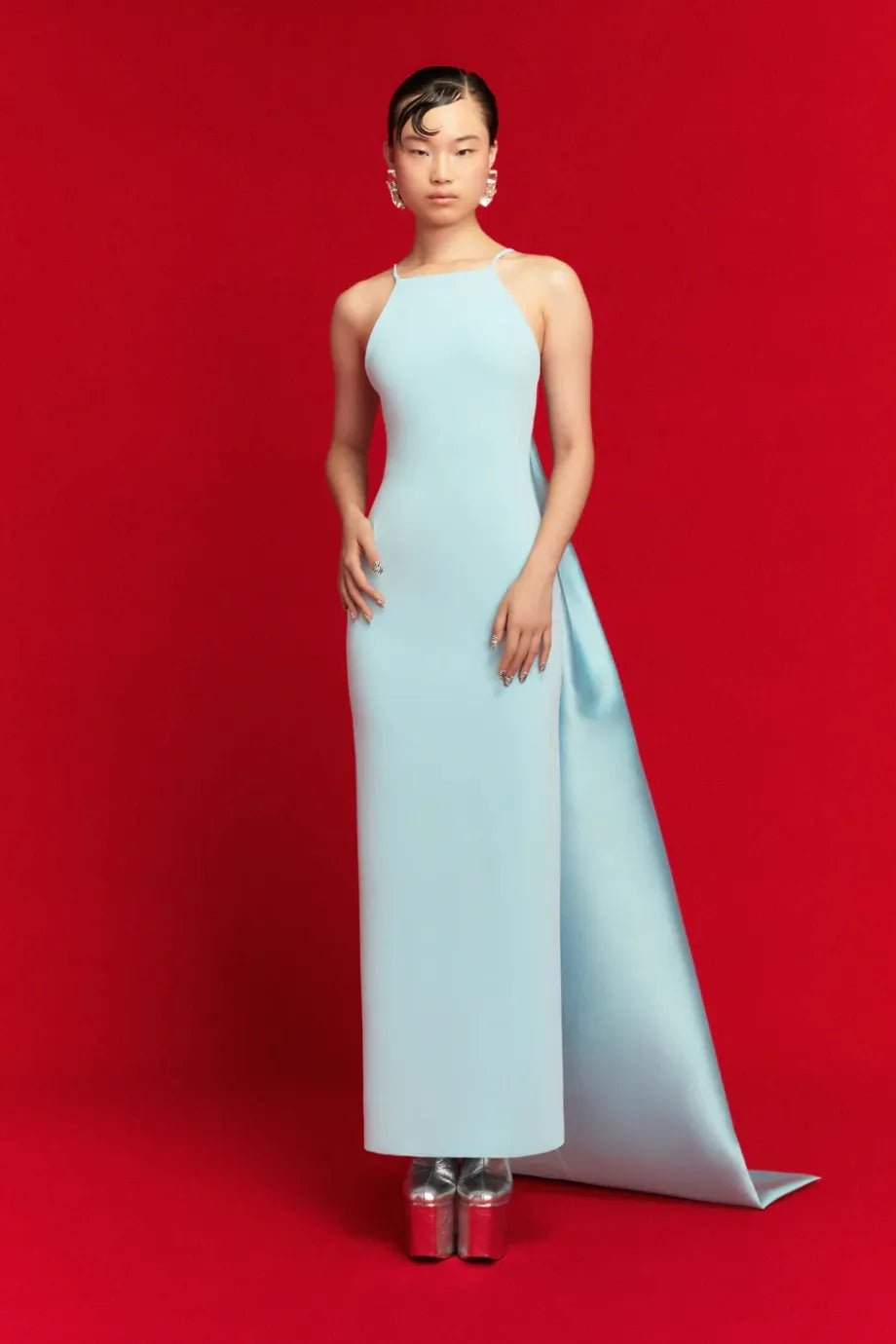 Ulla Sleeveless Cape Evening Gown in Blue