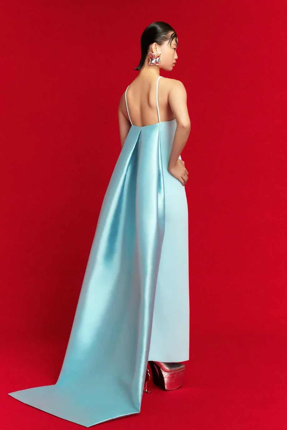 Ulla Sleeveless Cape Evening Gown in Blue