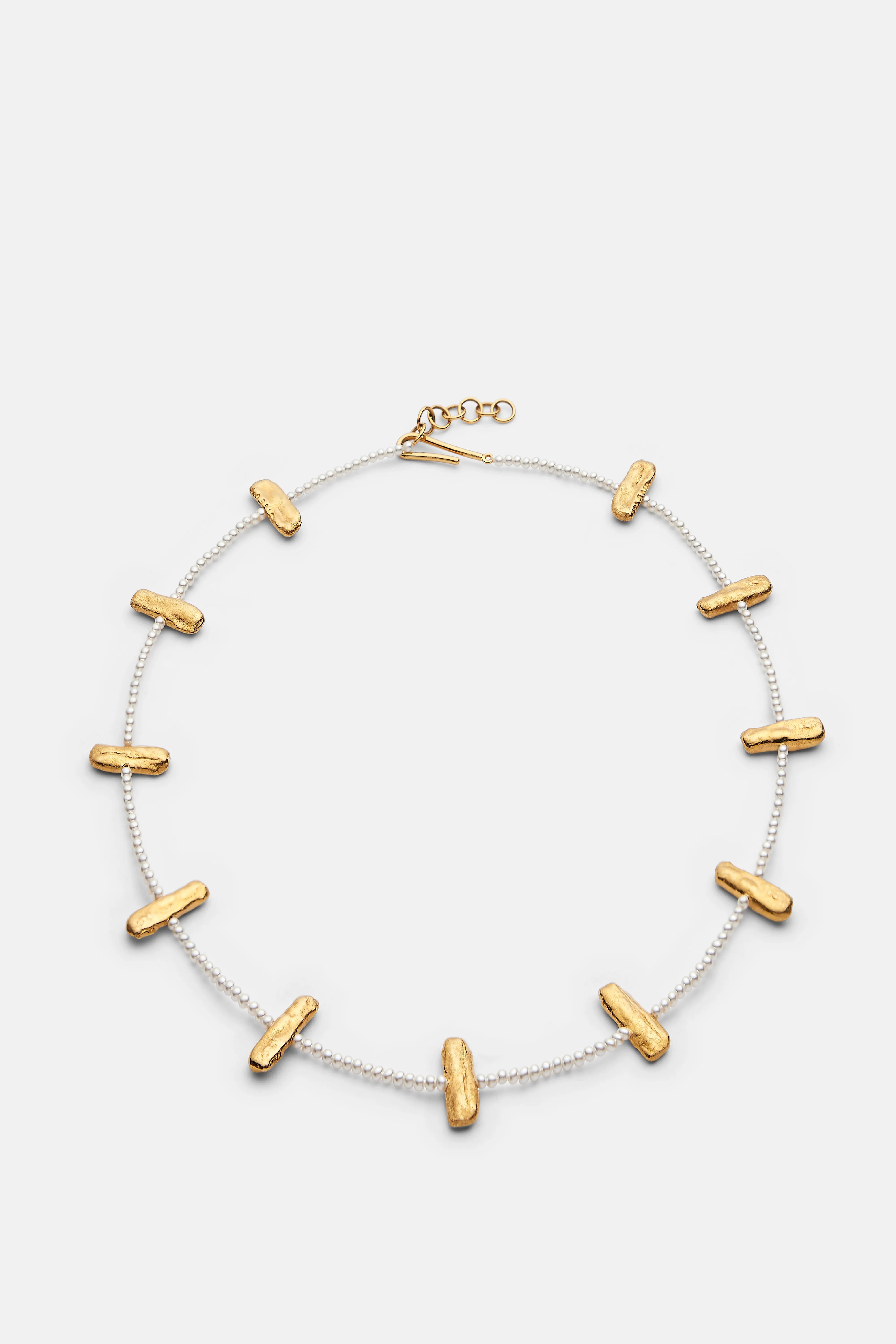 Multi Wave Necklace with Mini Pearls in Gold