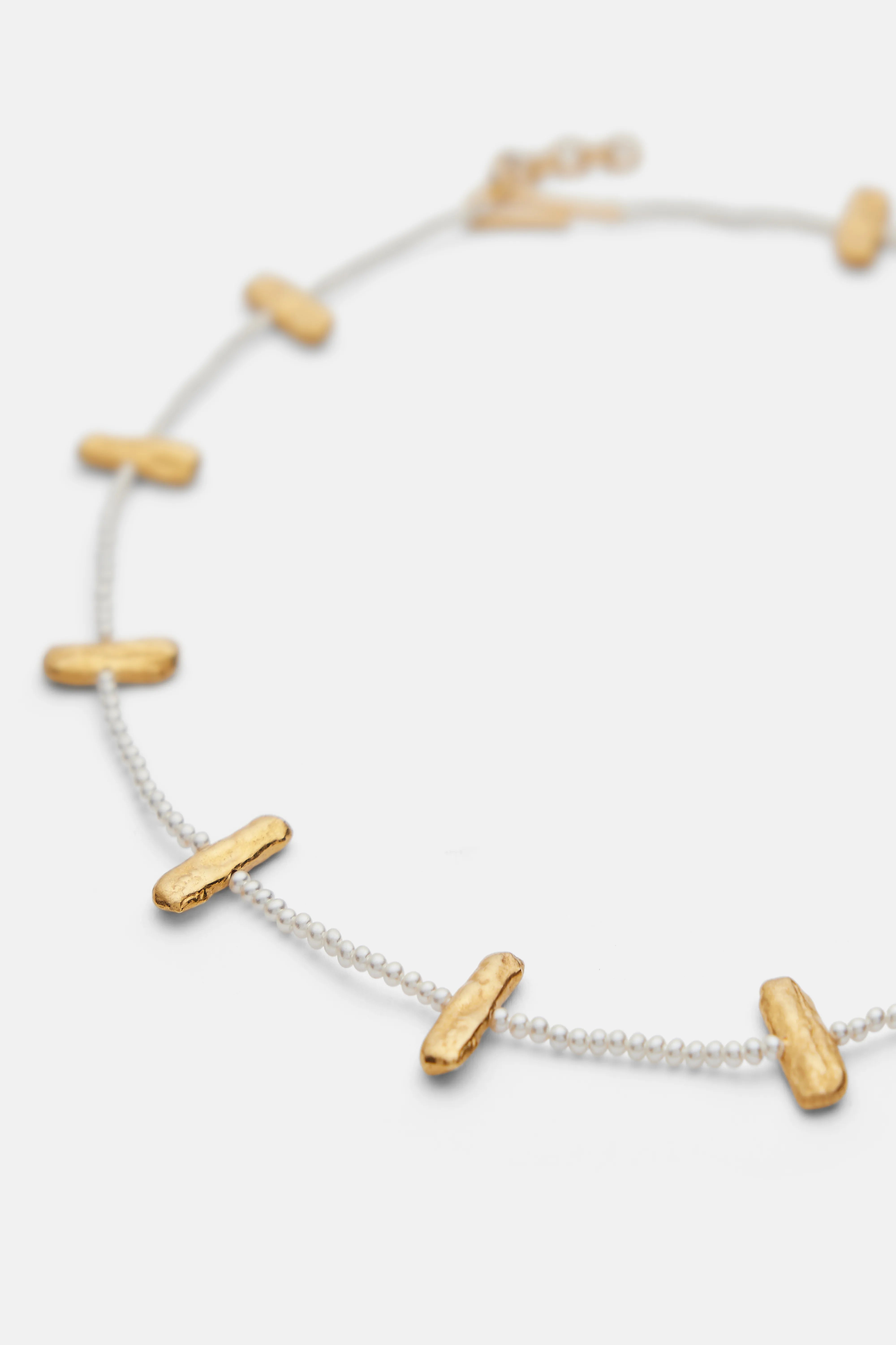 Multi Wave Necklace with Mini Pearls in Gold