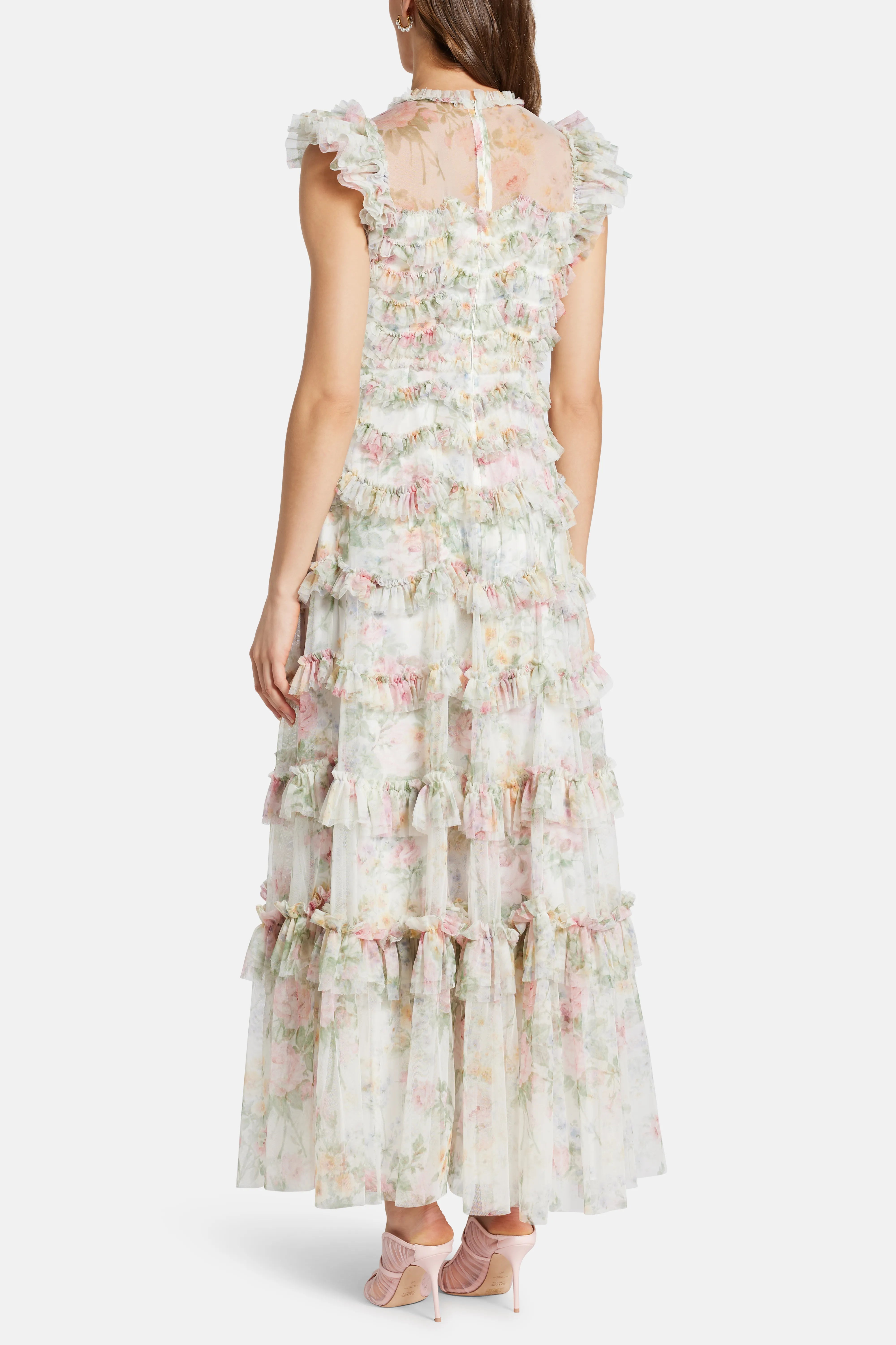 Pompadour Garden Round Neck Maxi Dress in White