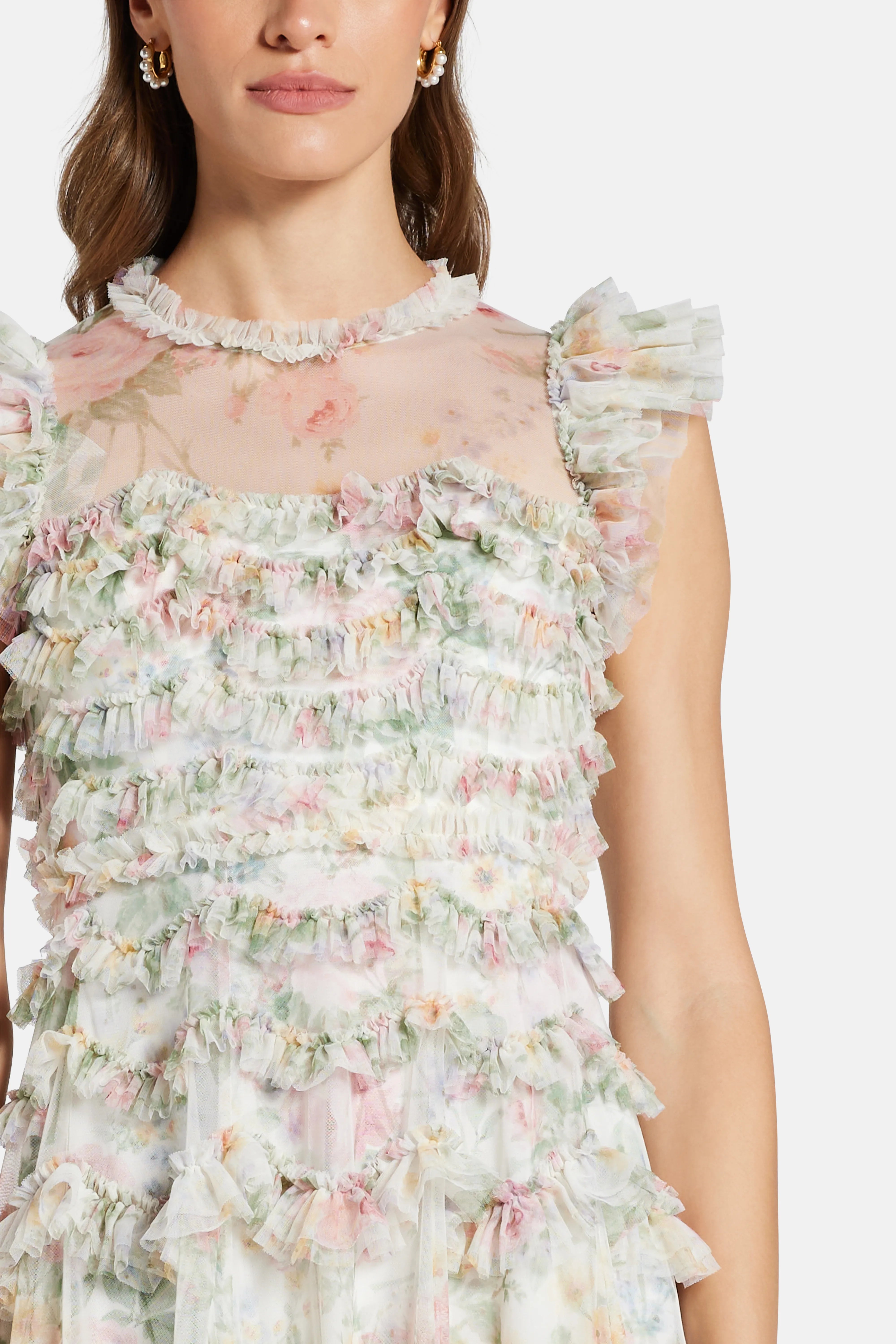 Pompadour Garden Round Neck Maxi Dress in White