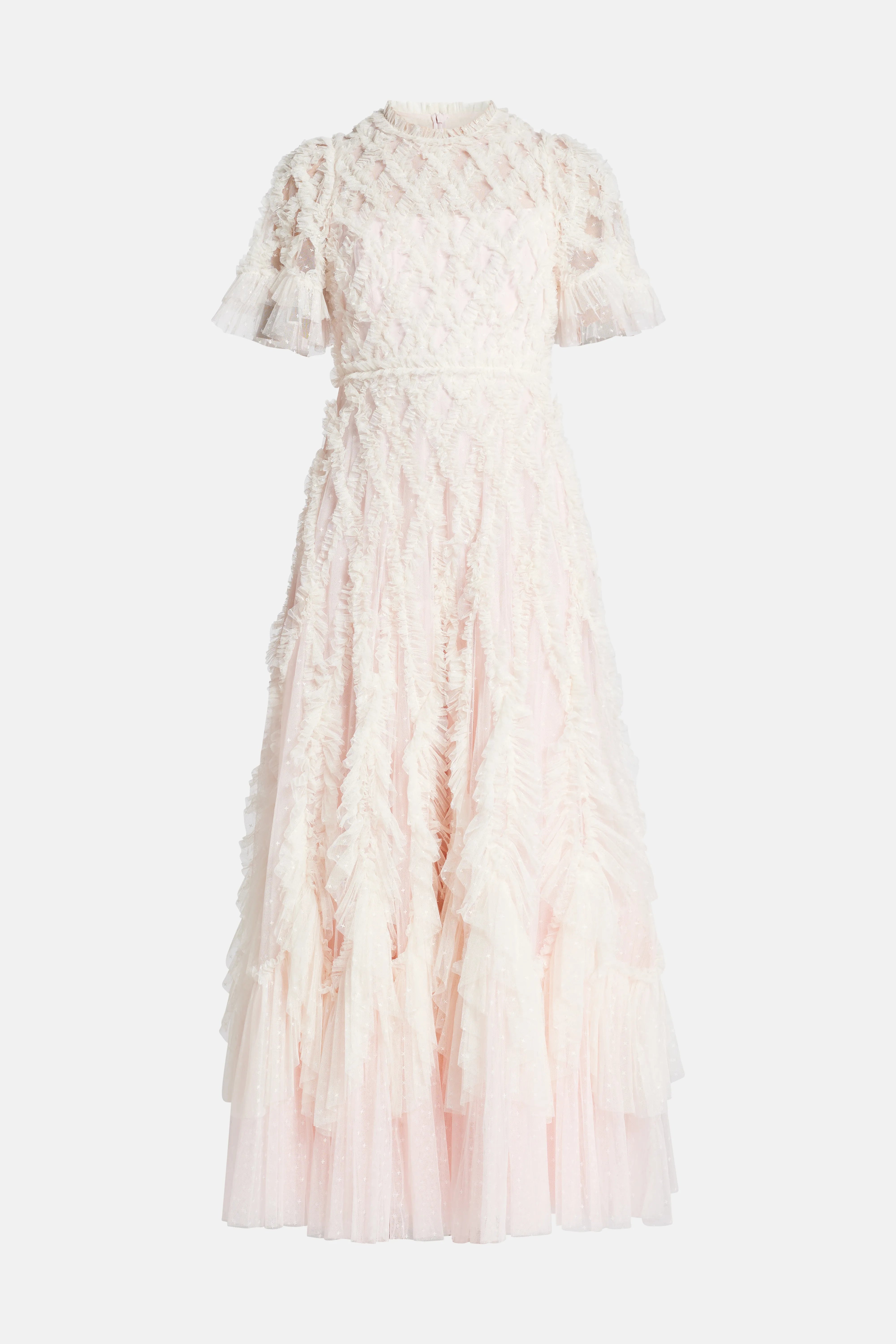 Rosella Ruffle Round Neck Maxi Dress in Pink