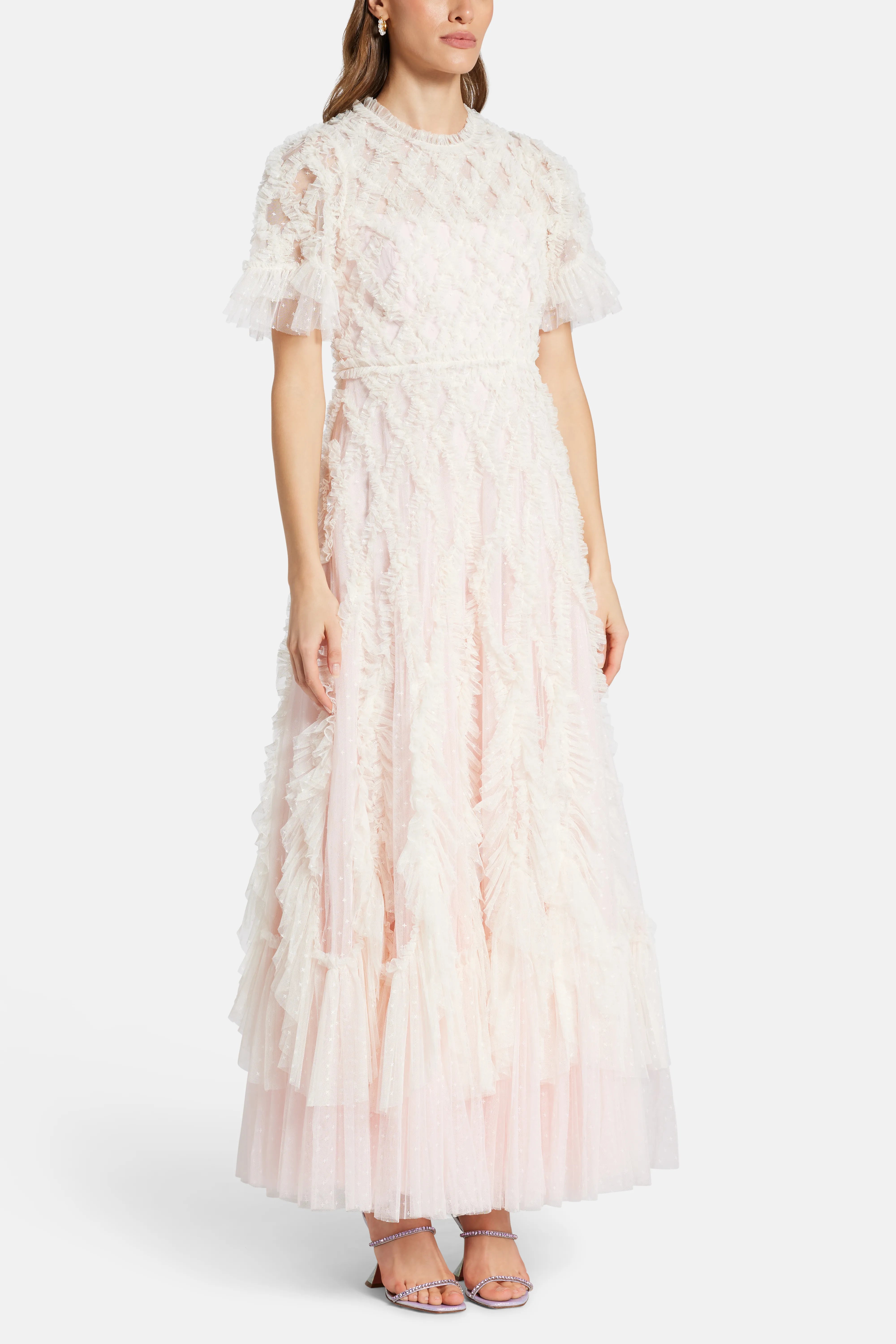 Rosella Ruffle Round Neck Maxi Dress in Pink