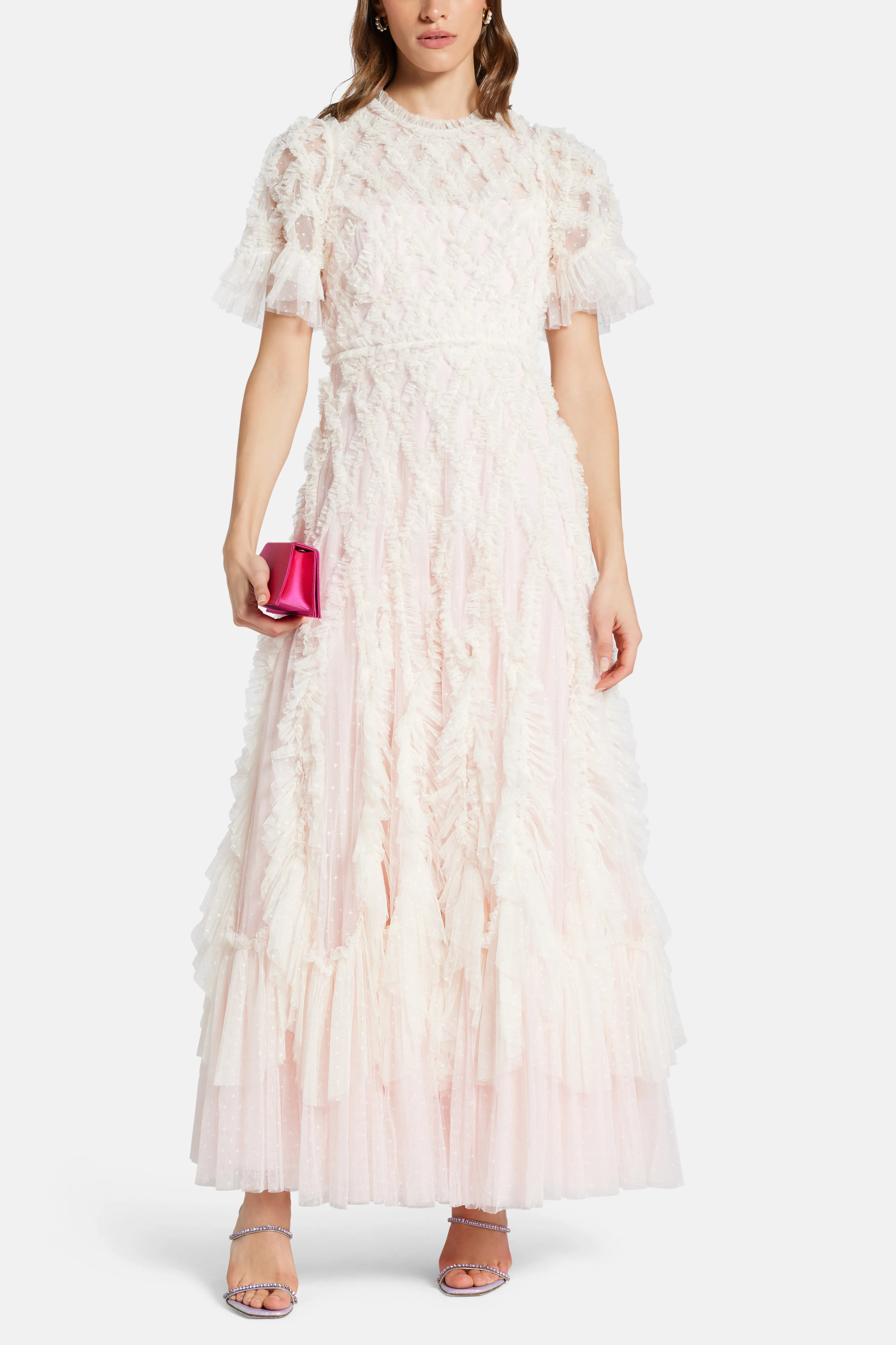 Rosella Ruffle Round Neck Maxi Dress in Pink