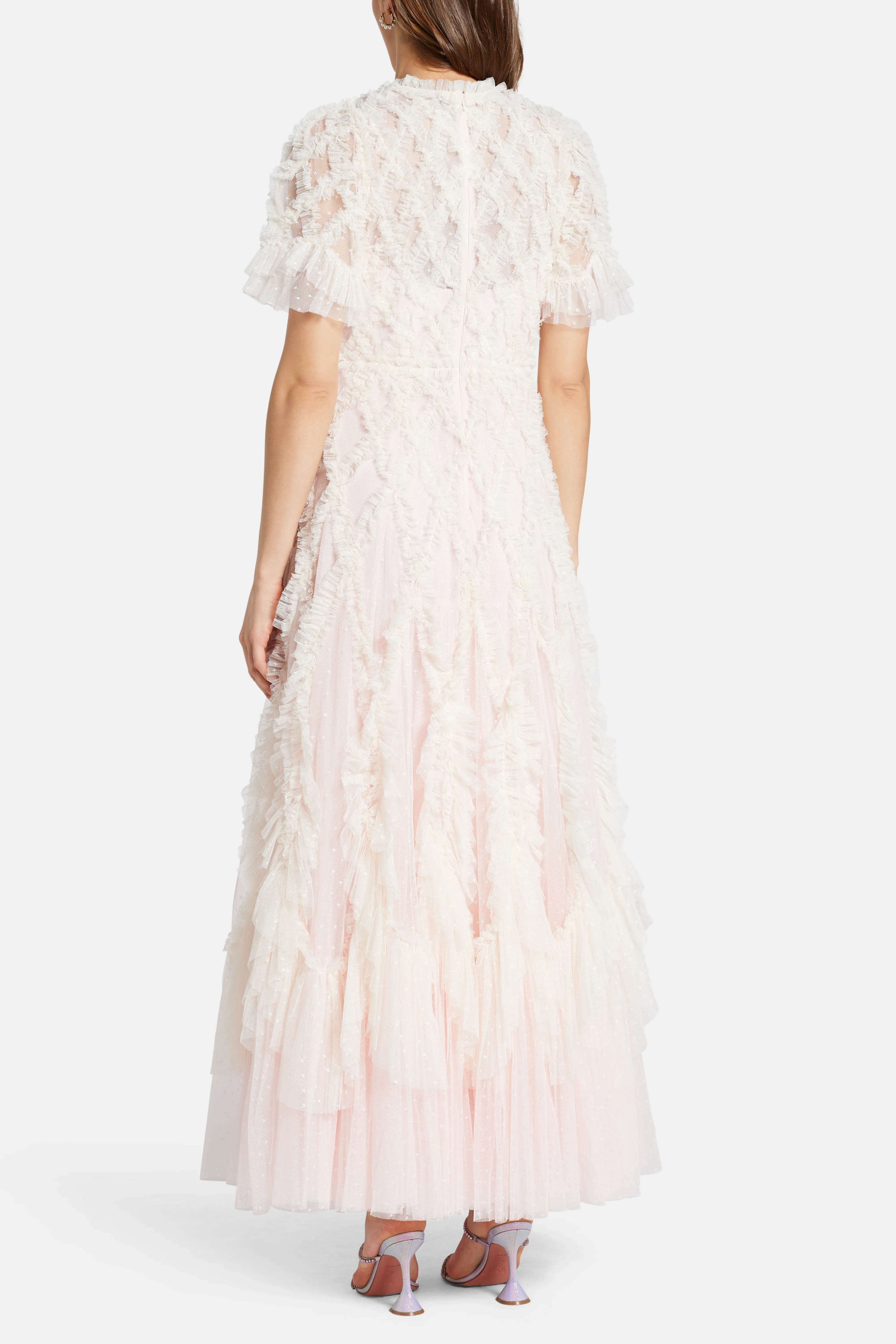 Rosella Ruffle Round Neck Maxi Dress in Pink