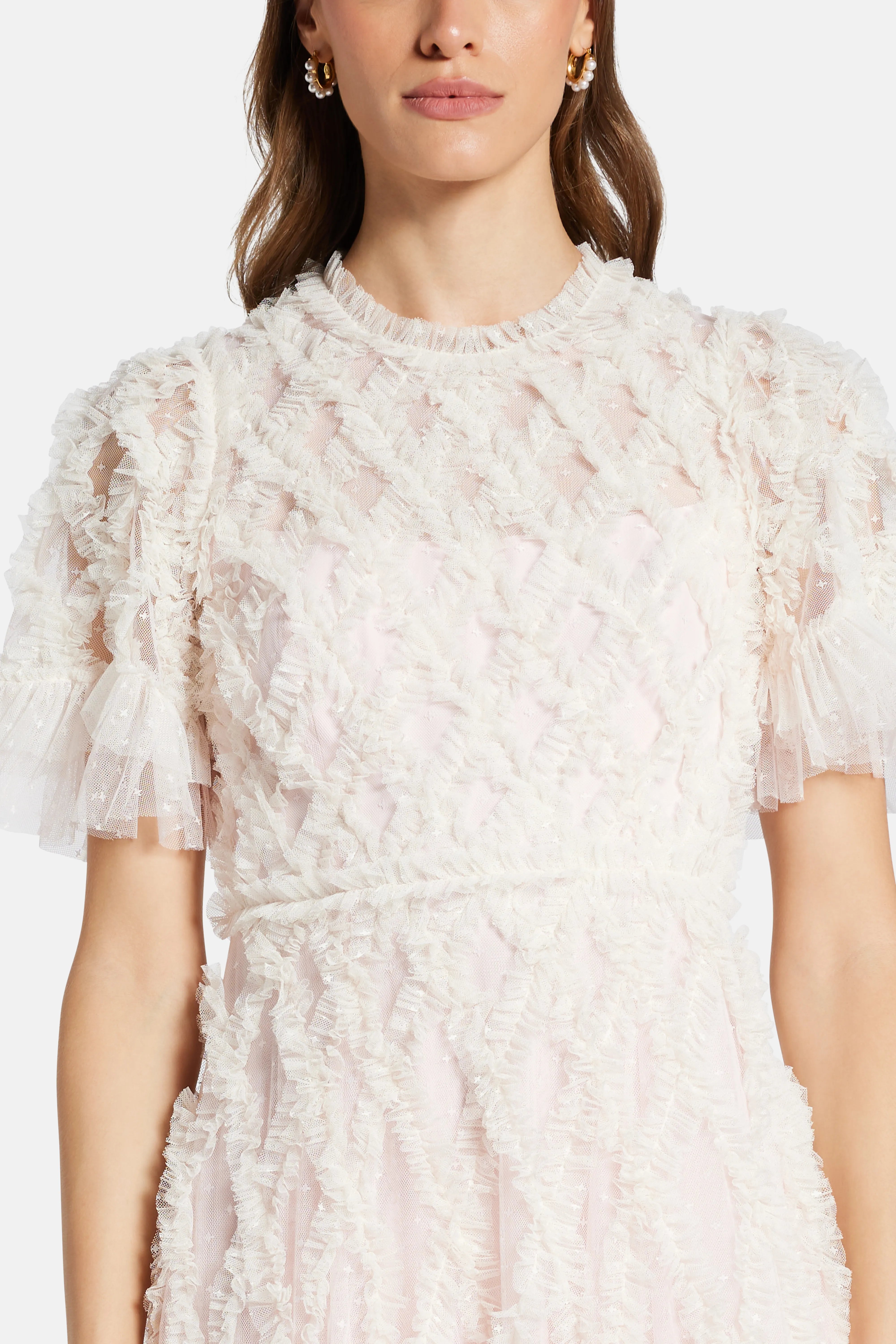 Rosella Ruffle Round Neck Maxi Dress in Pink