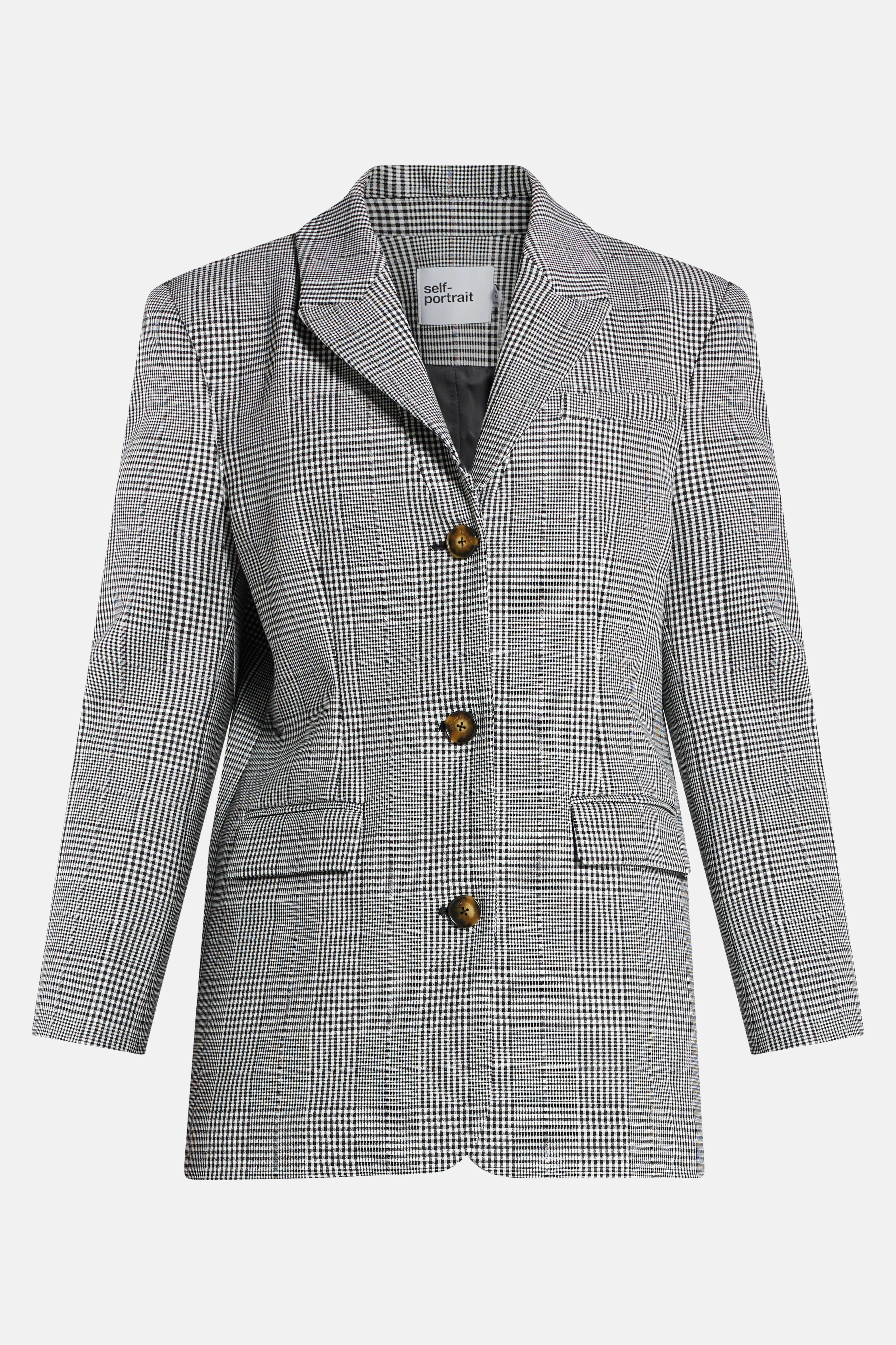 Prince Of Wales Check Single Breasted Blazer in Grey
