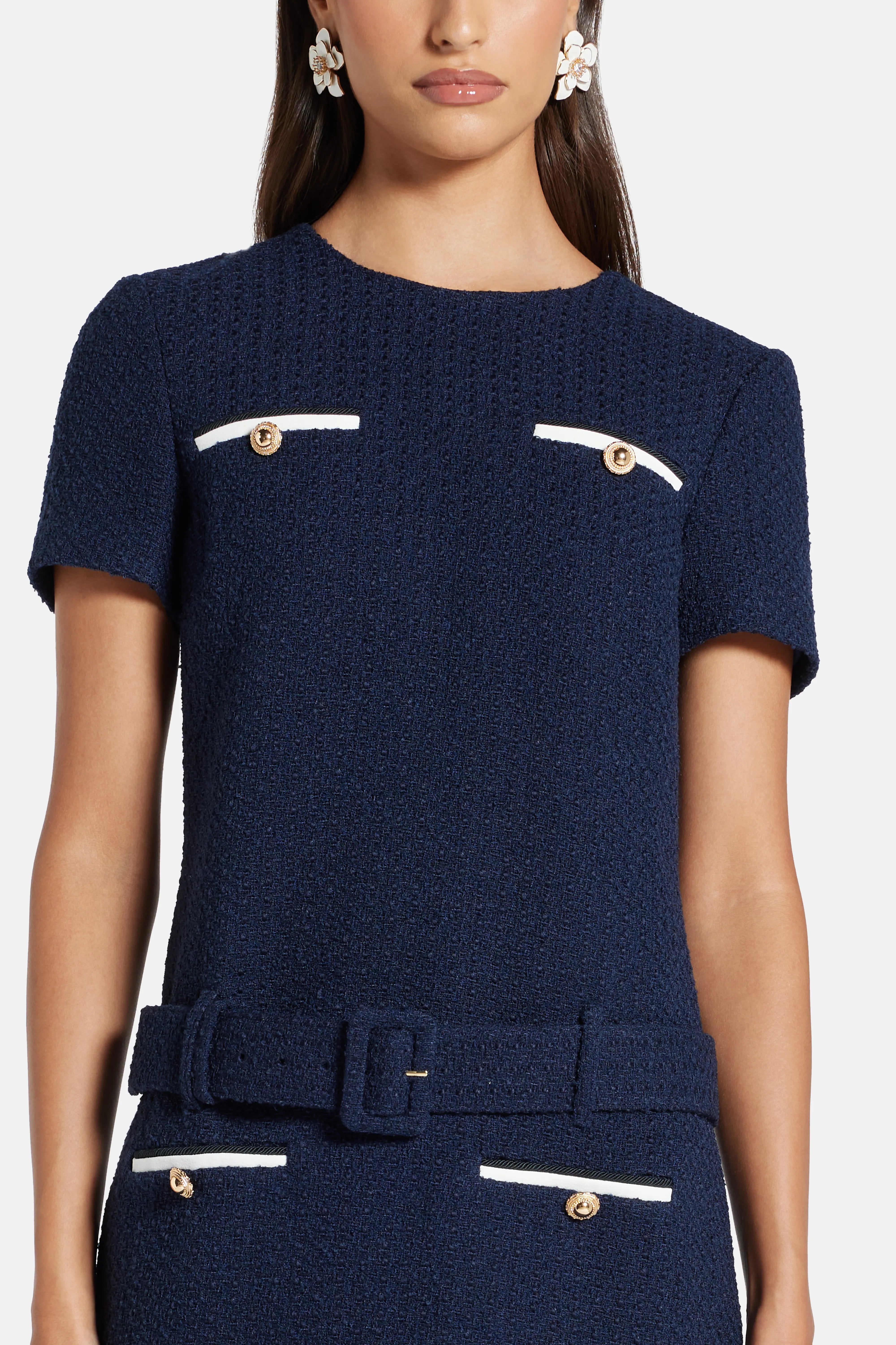 Boucle Mini Dress in Blue