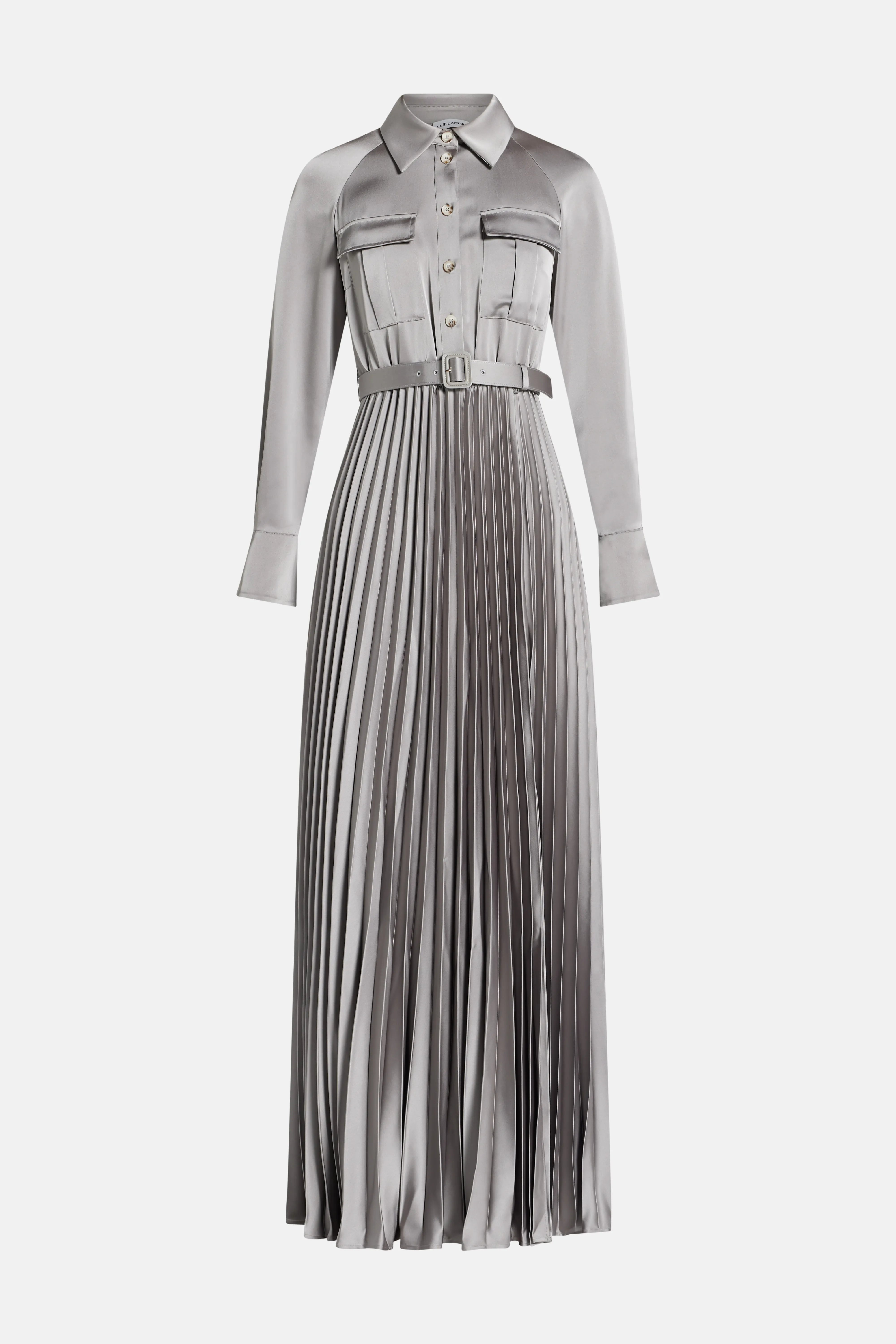 Satin Pleated Maxi Dress in Grey