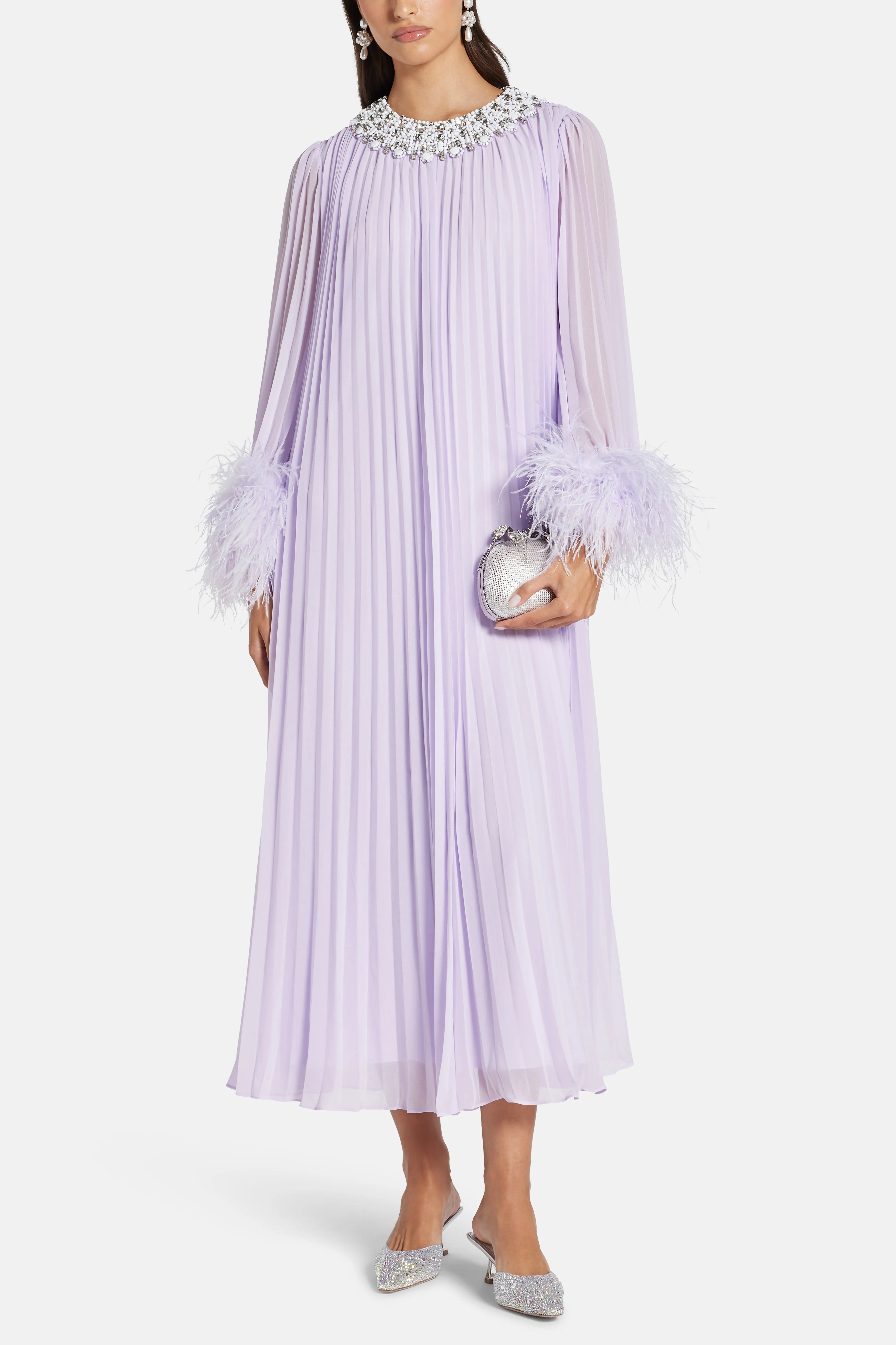 Chiffon Feather Evening Dress in Purple
