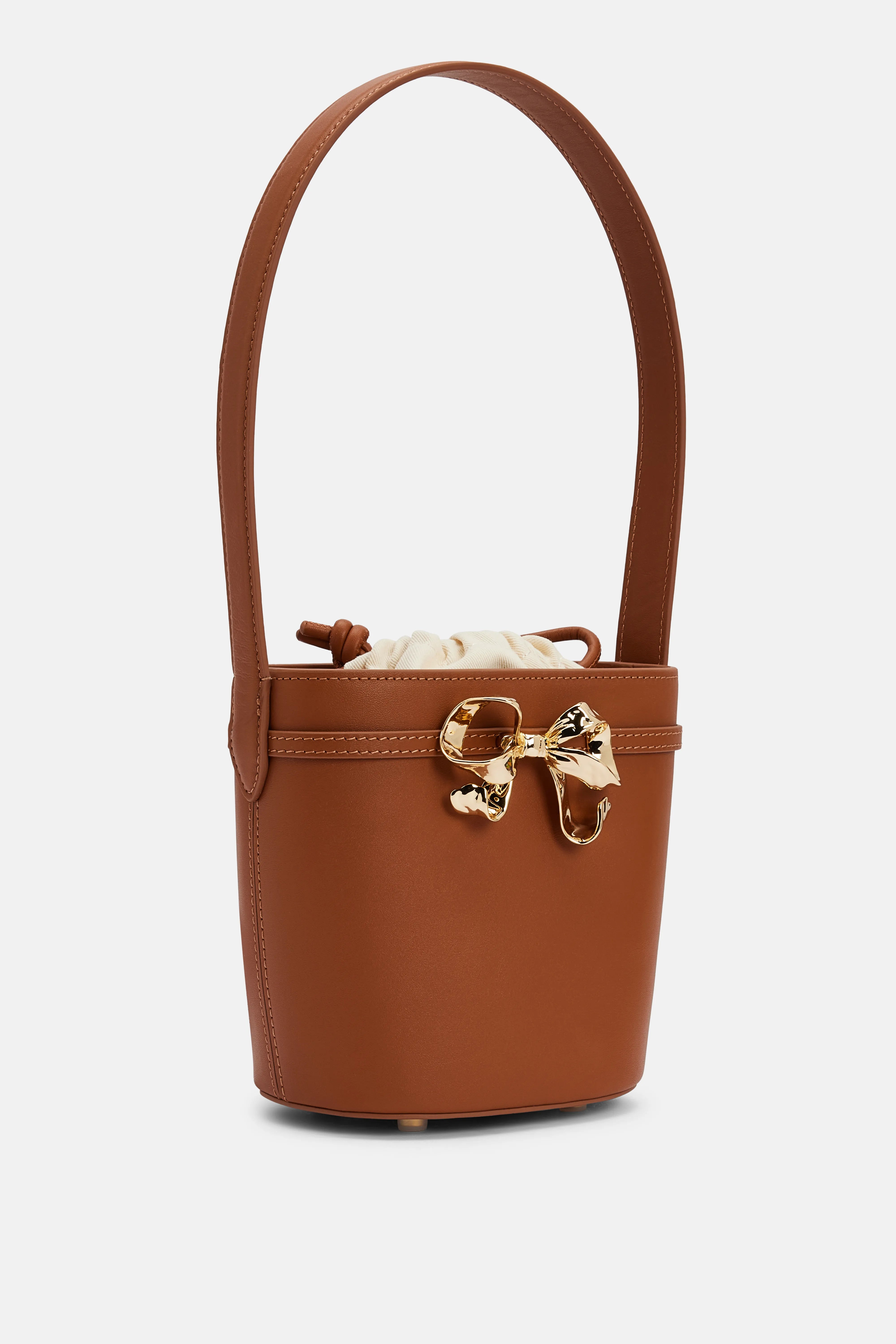 Leather Bow Shoulder Bag in Brown