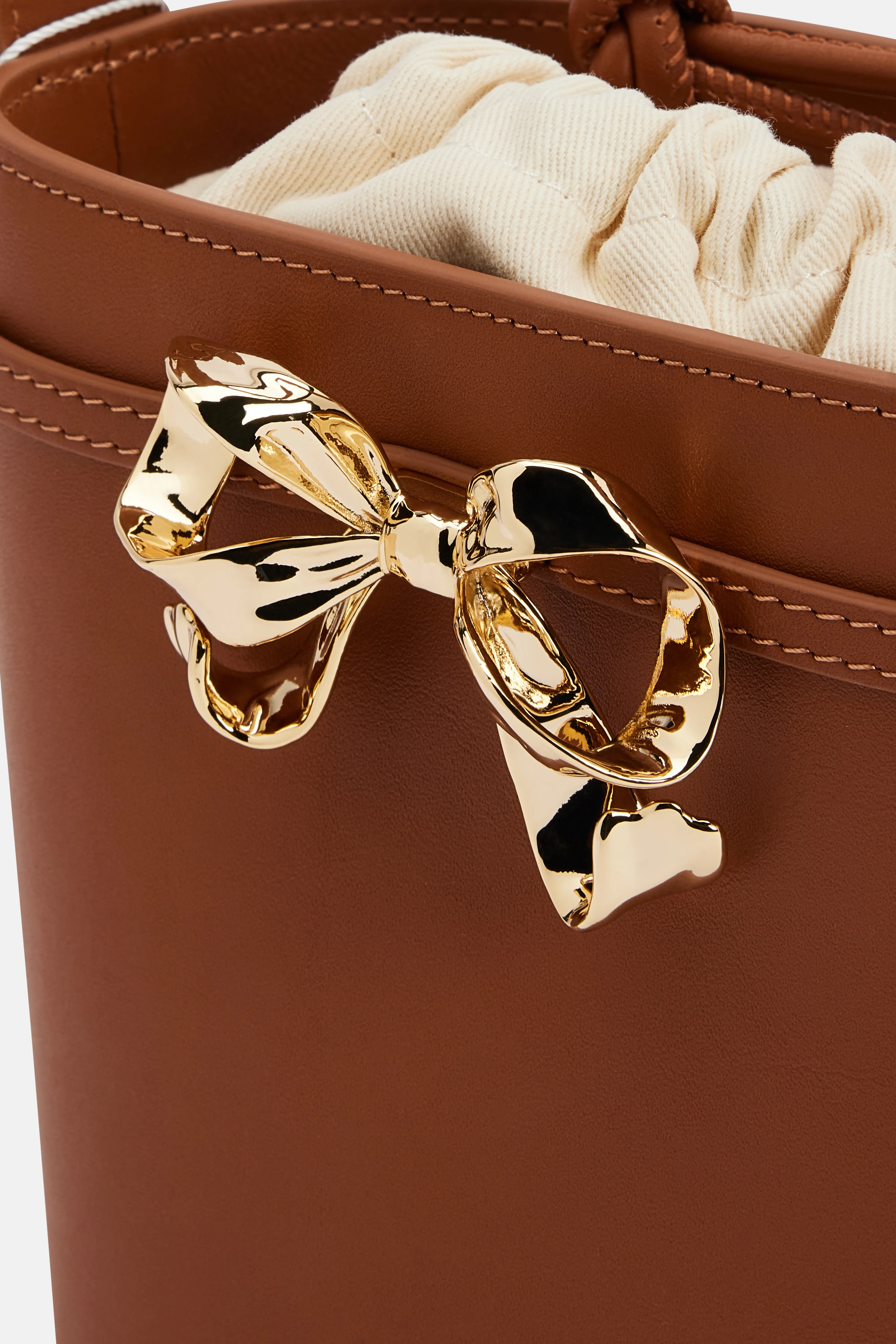 Leather Bow Shoulder Bag in Brown