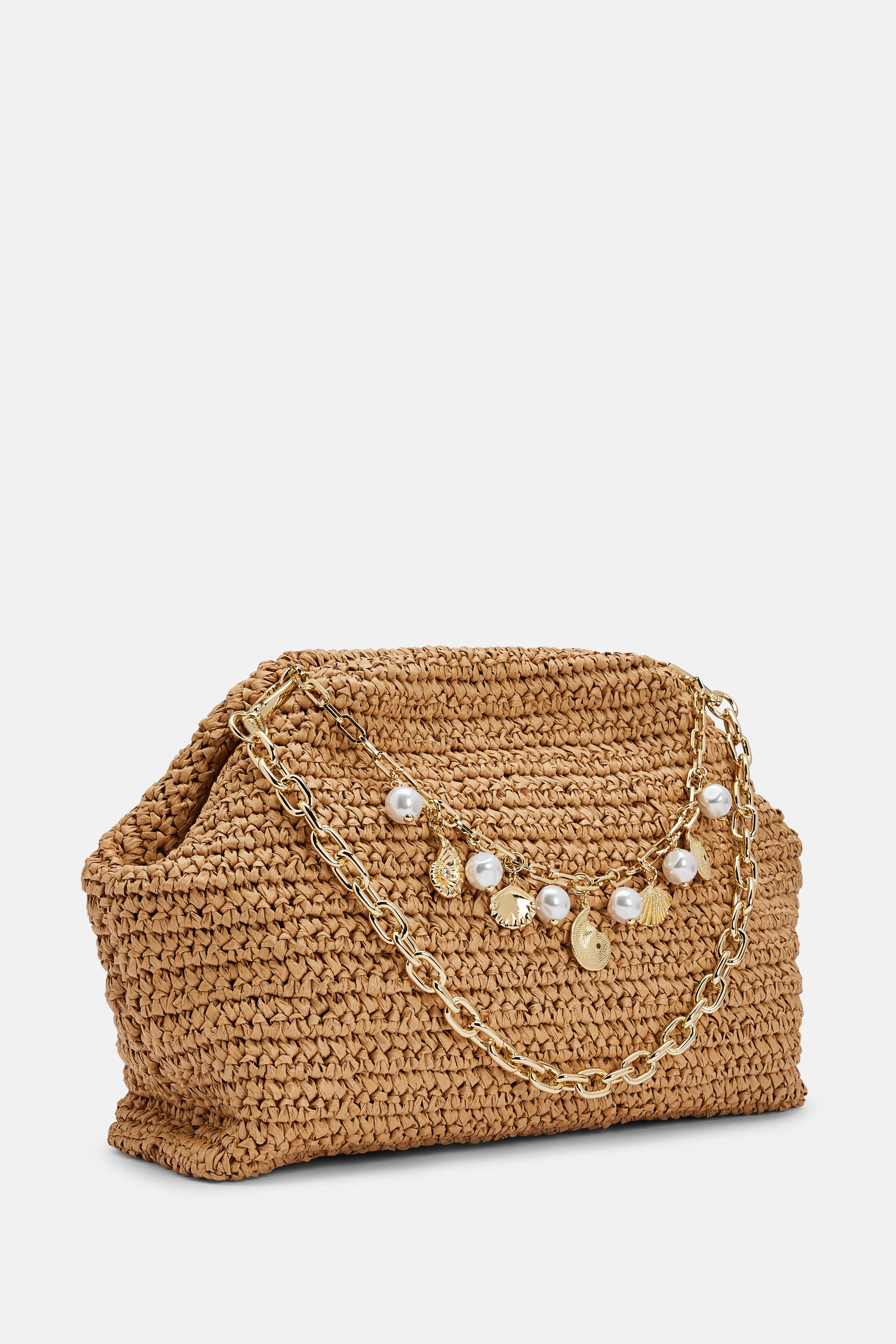 Raffia Charm Shoulder Bag in Brown