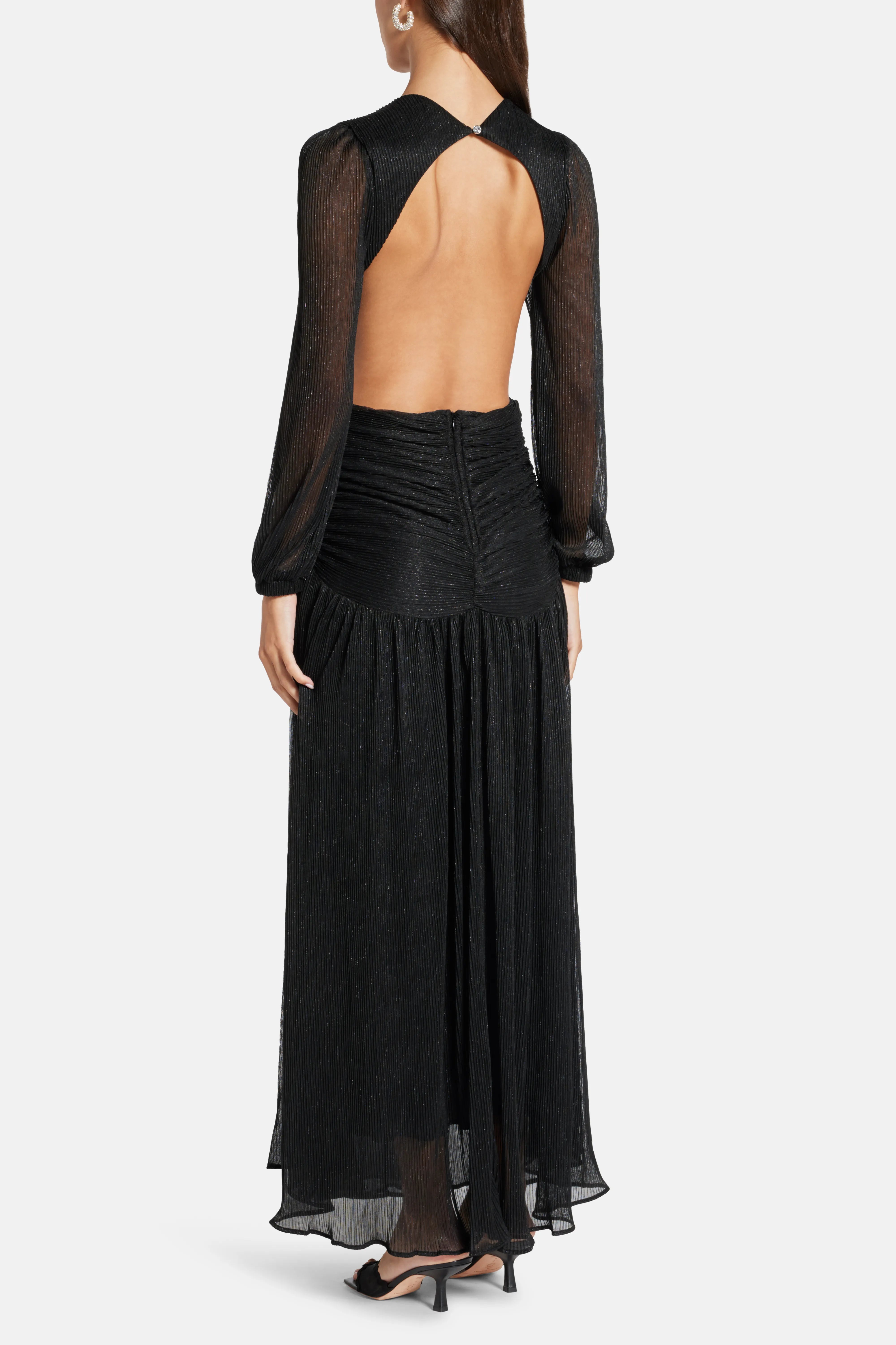 Goddess Low Neck Cut Out Maxi Dress in Black