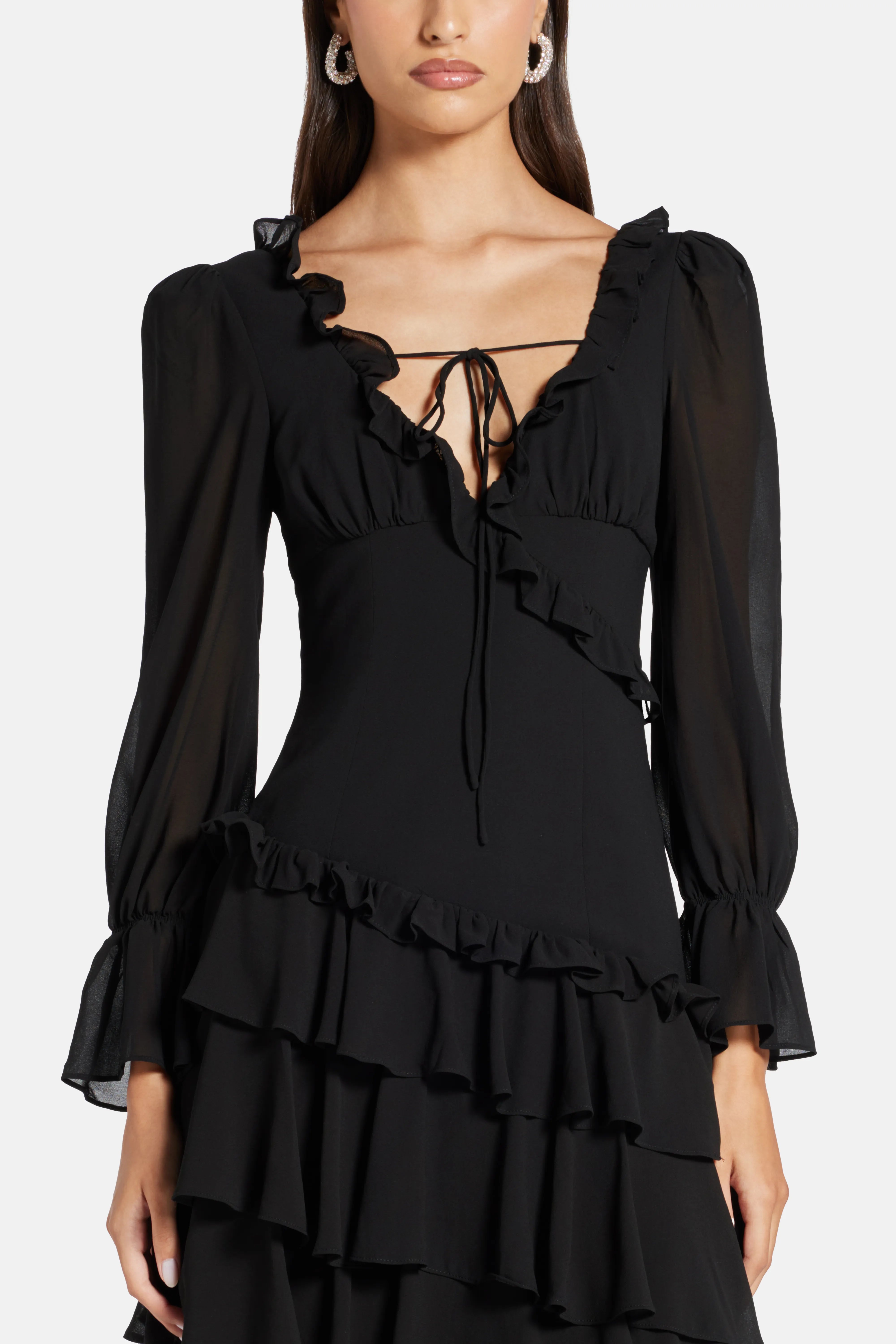 Ruffle Tiered Low Back Maxi Dress in Black