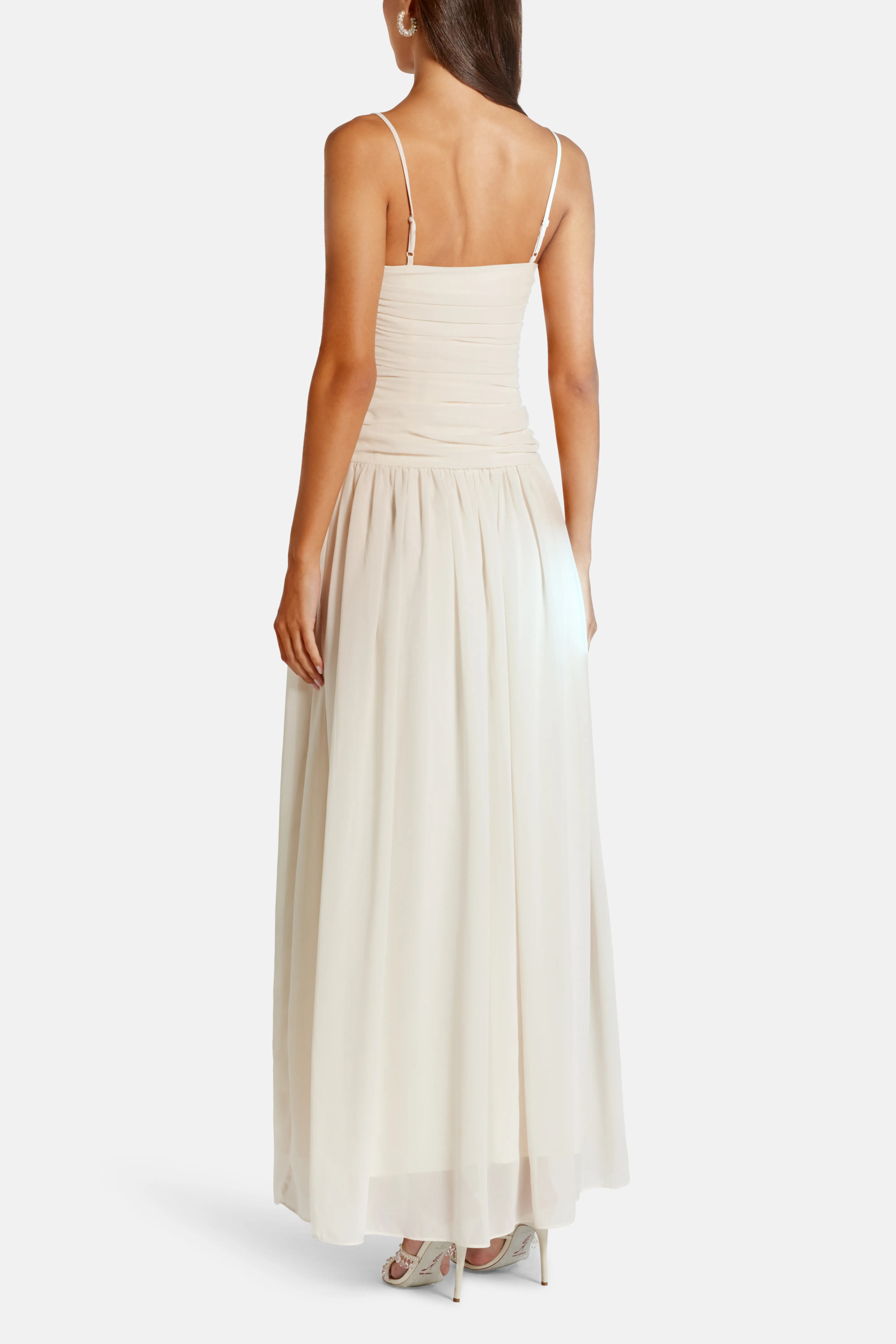 Tiered Scallop Detail Tie Back Maxi Dress in White