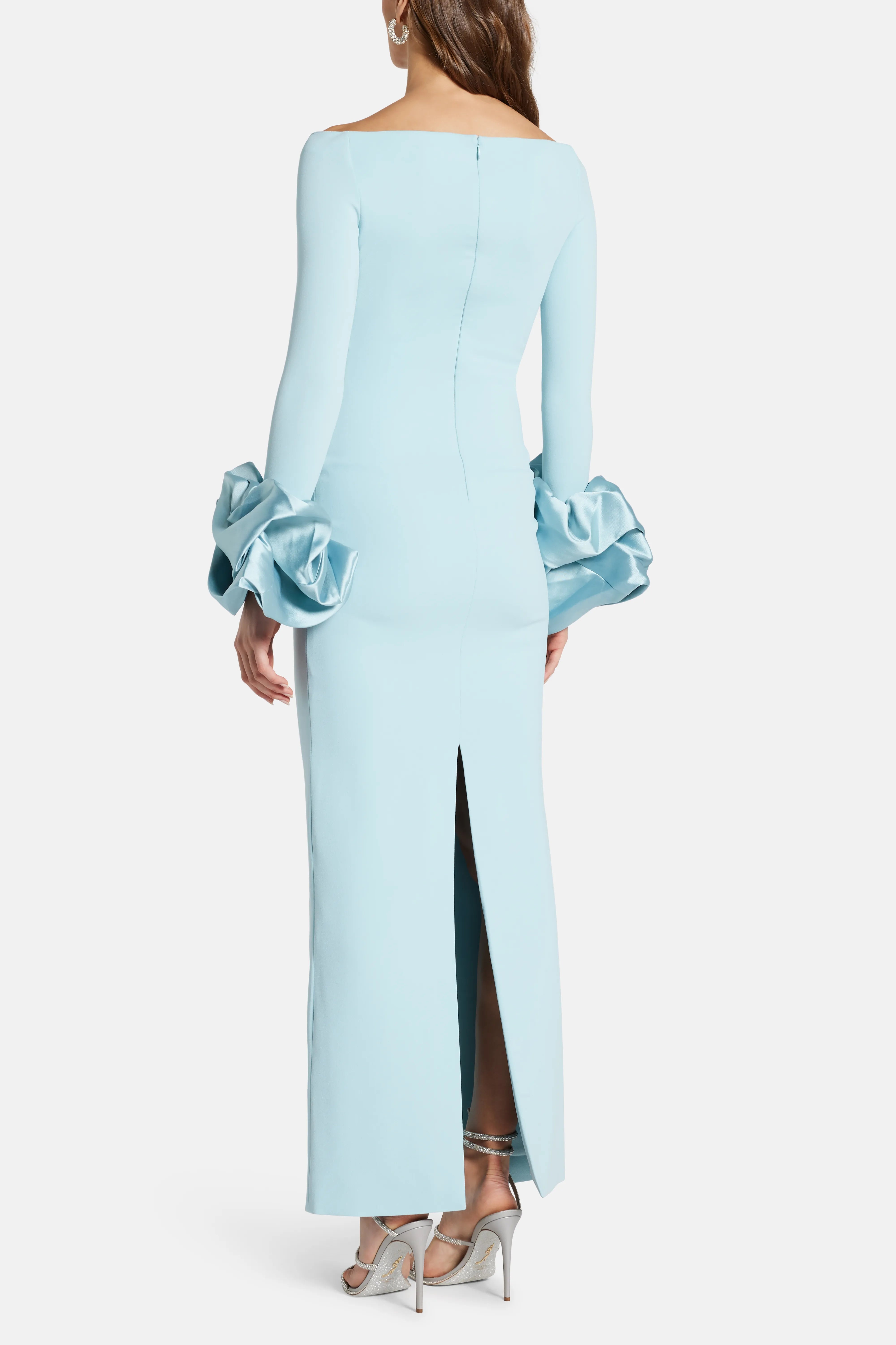 Talia Off Shoulder Evening Dress in Blue