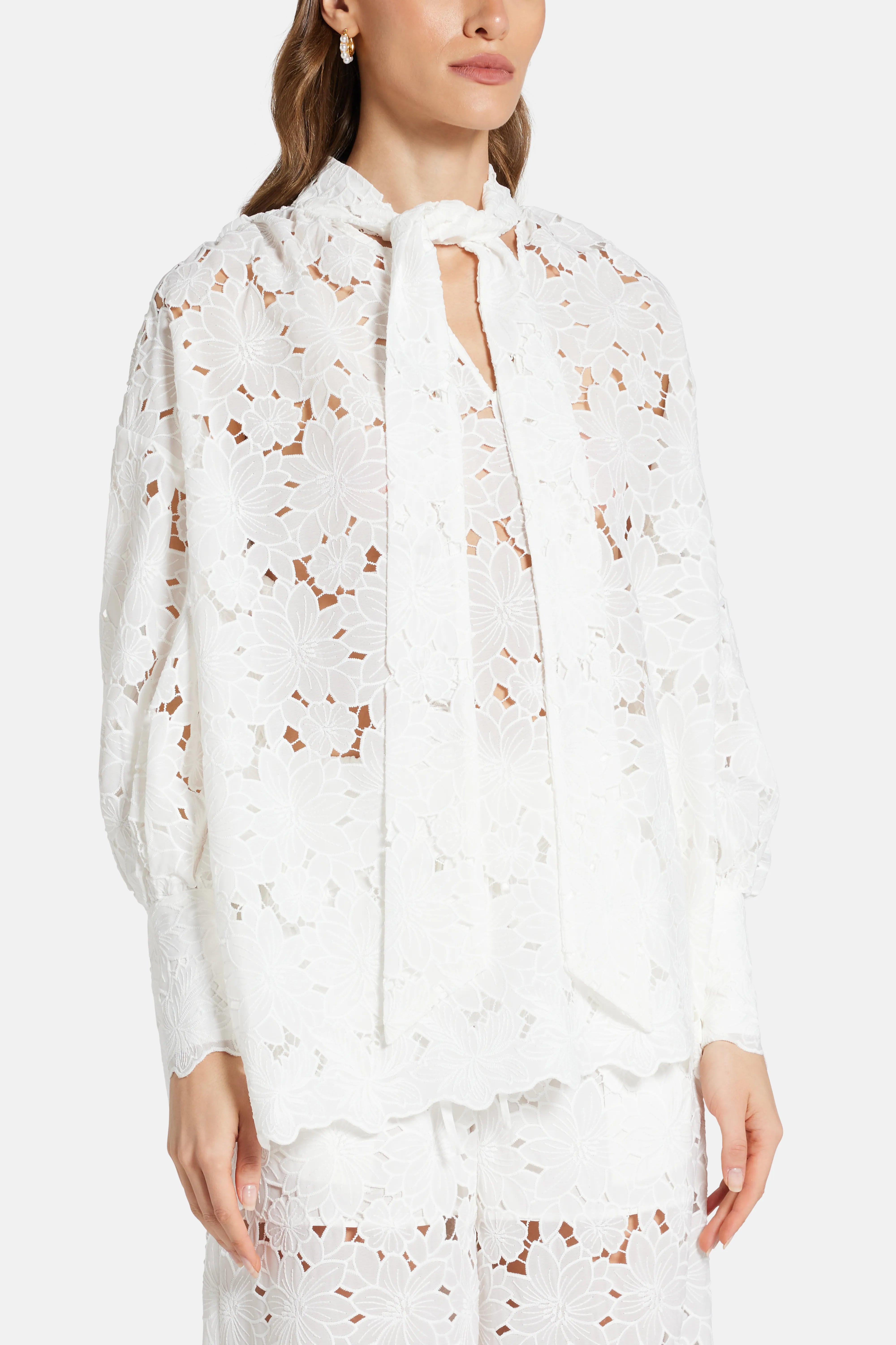 Raya Lace Cotton Blouse in White