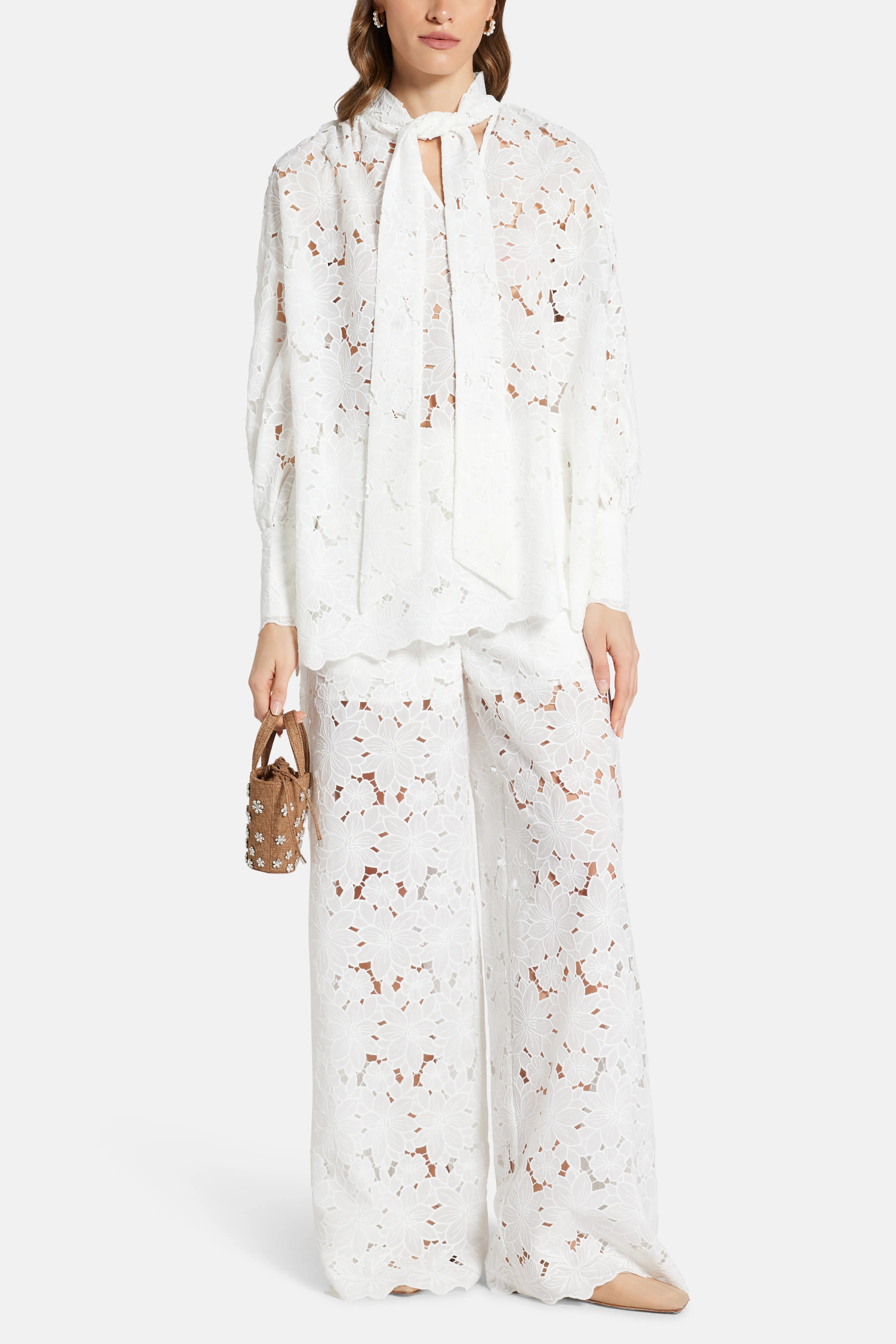 Raya Lace Cotton Blouse in White